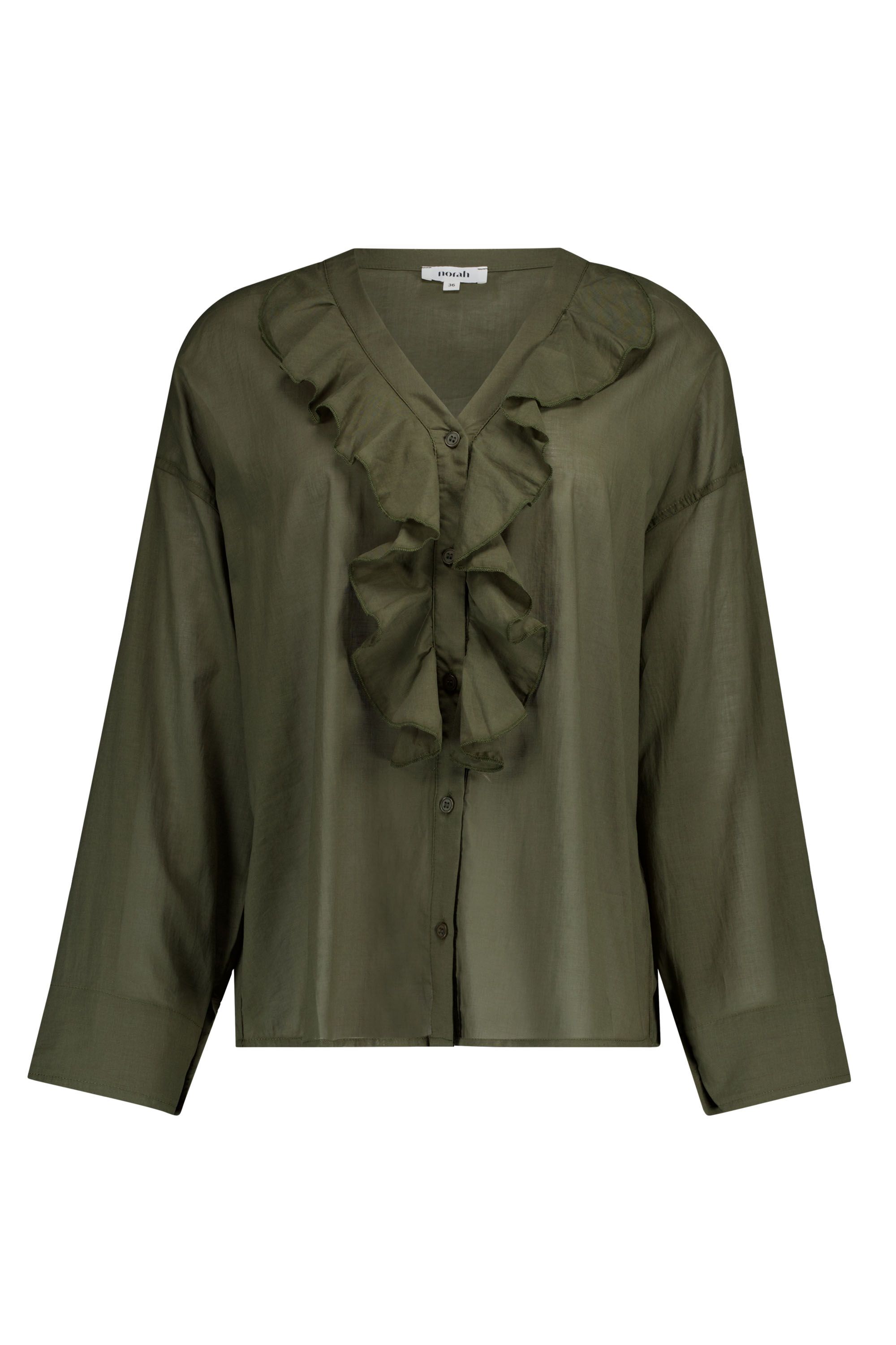 Norah Donkergroene blouse met volants army green 219044-595