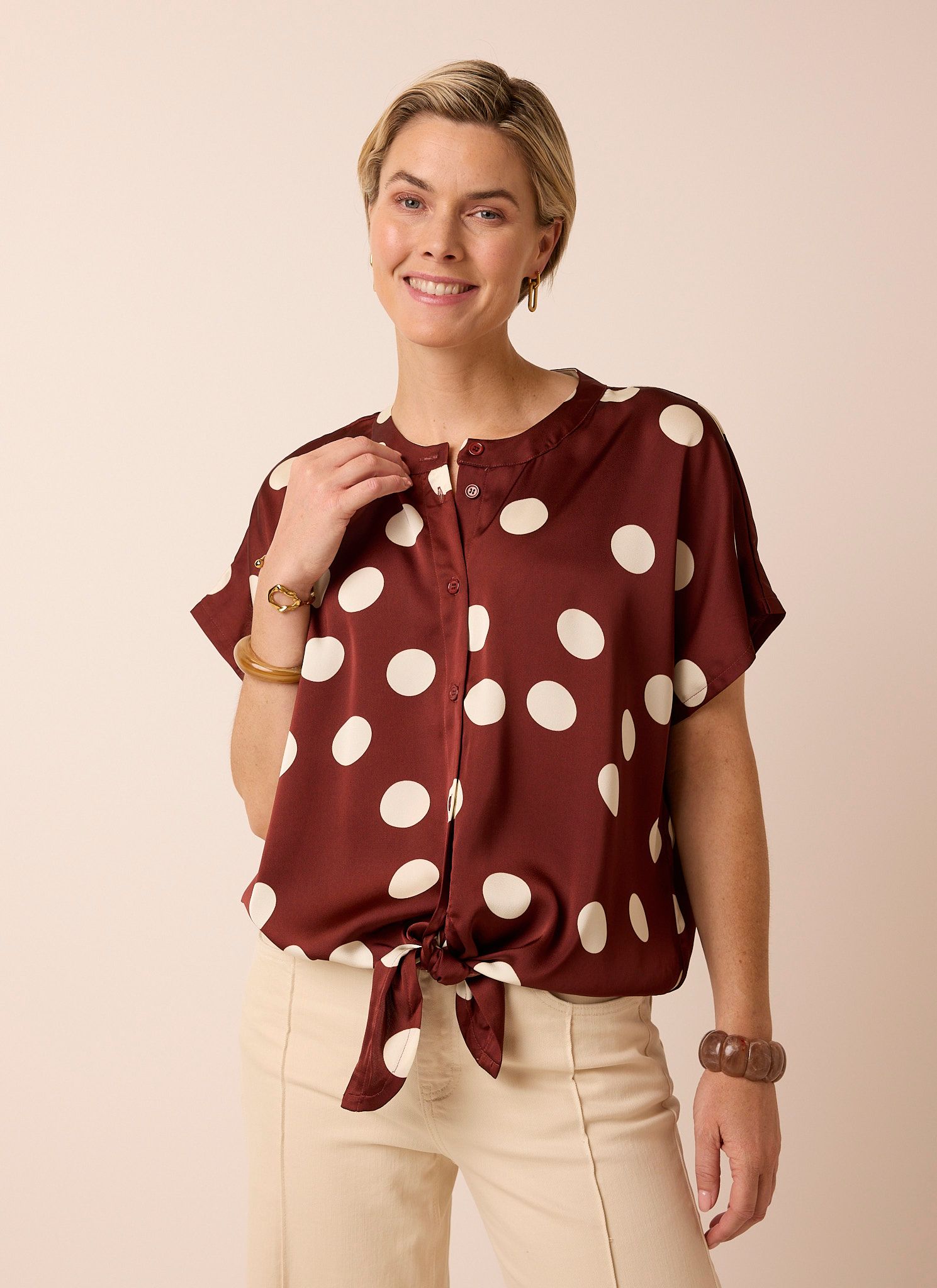 Norah Bruin/ecru polkadot blouse brown/ecru 219046-241