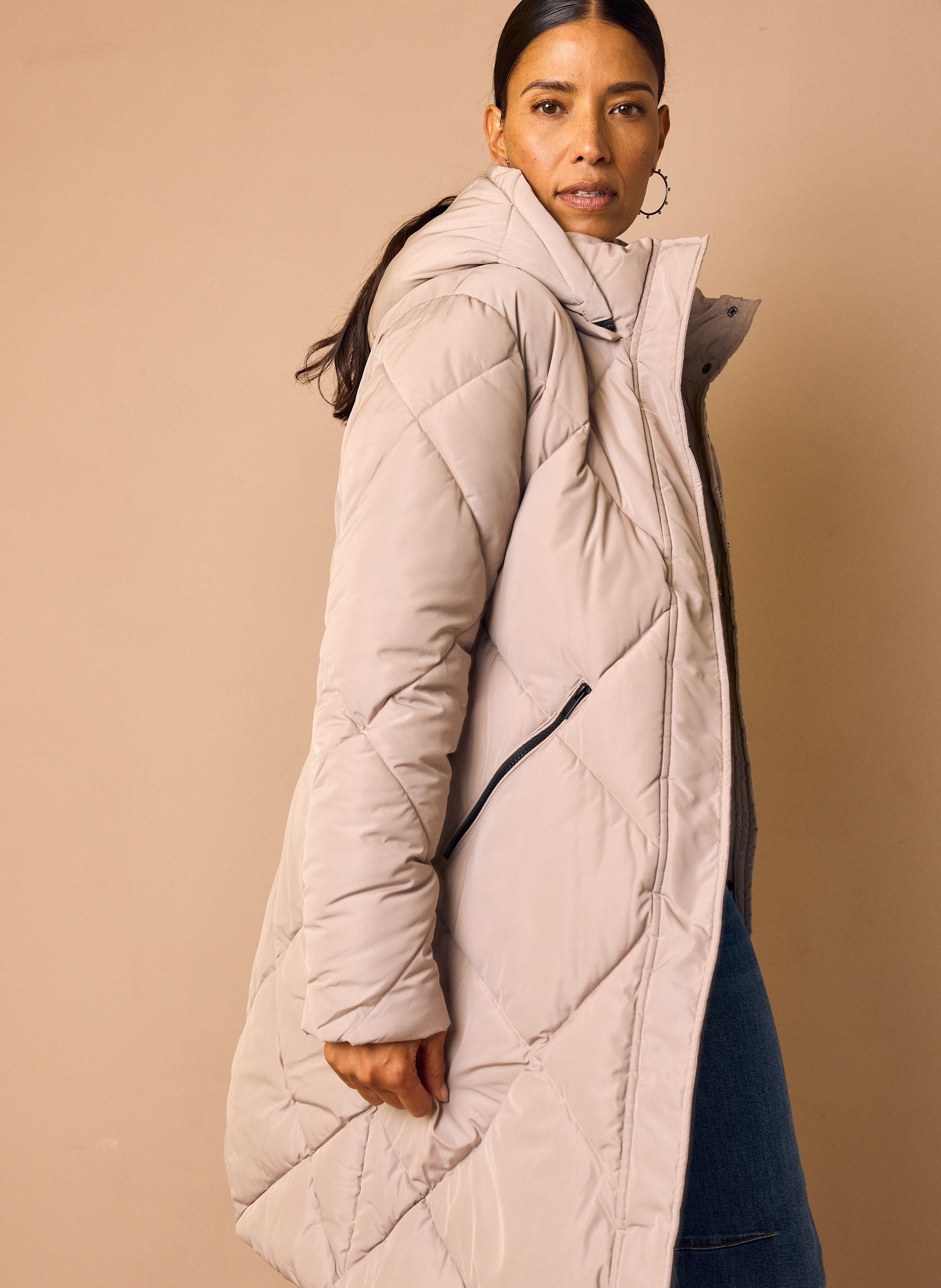 Norah Beige lange pufferjas oyster 219053-109