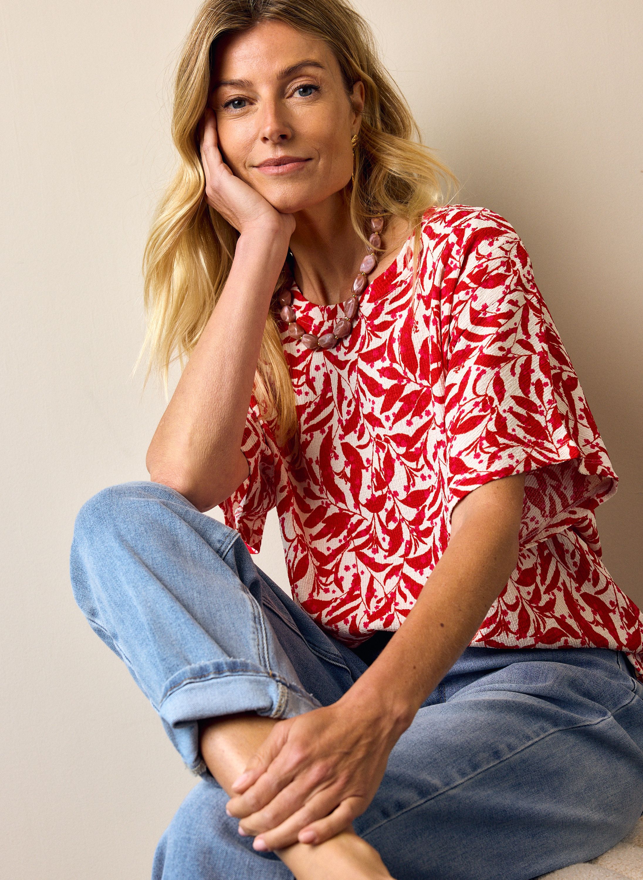 Norah Rood shirt met grafische print red/ecru 219064-641