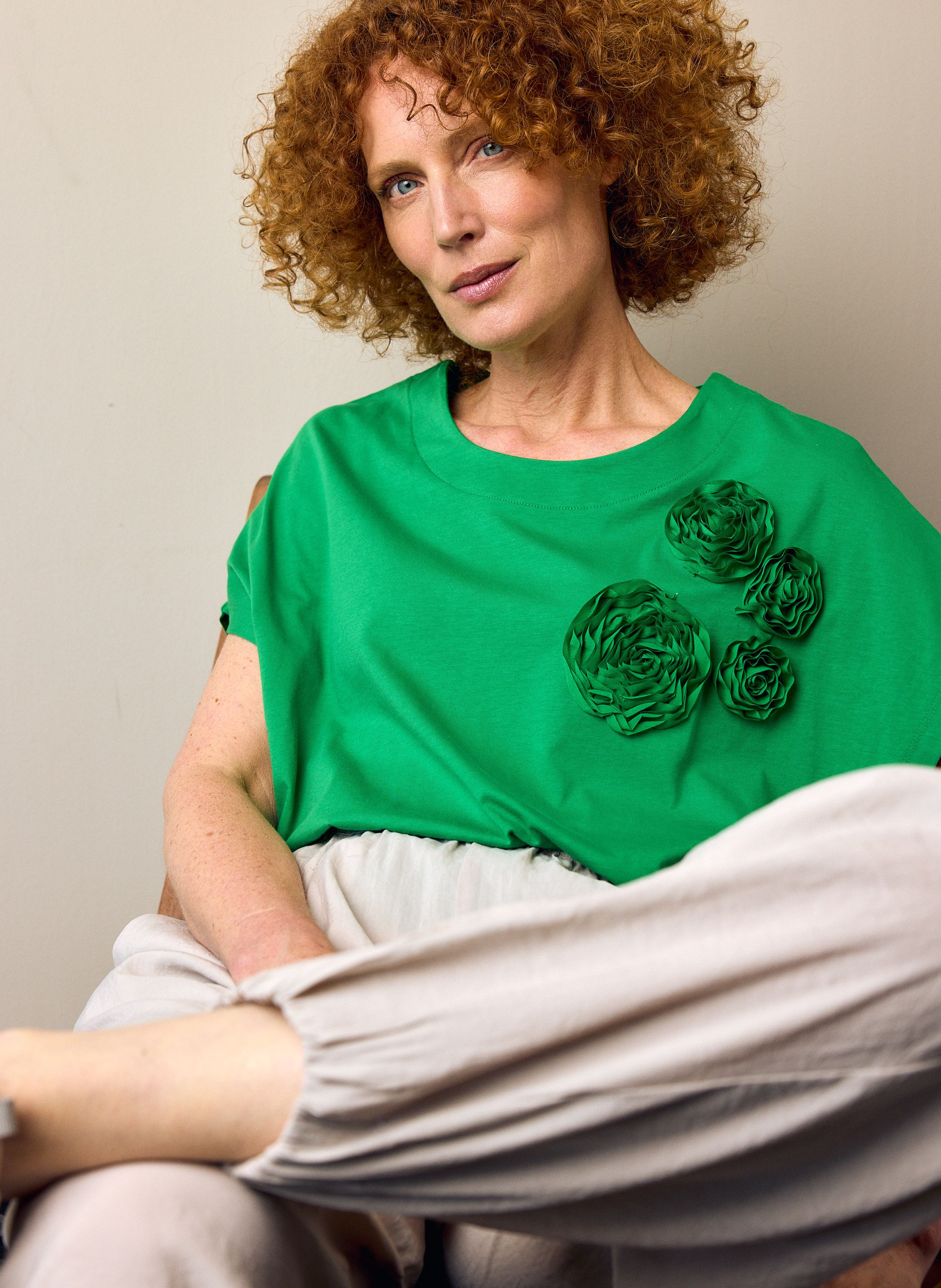 Norah Groen shirt met bloemen green 219065-500-34