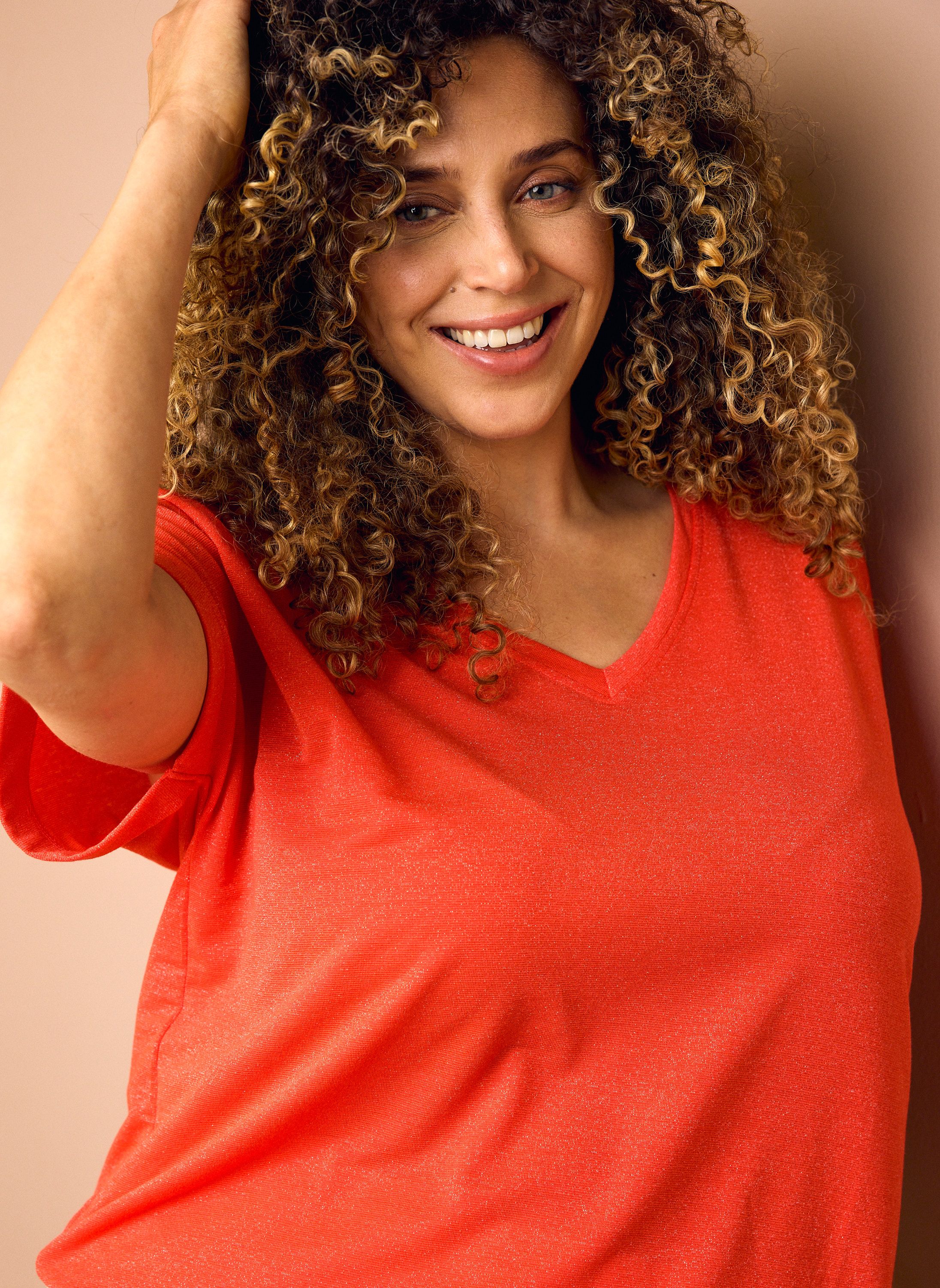 Norah Rood shirt met lurex red 219067-600-34
