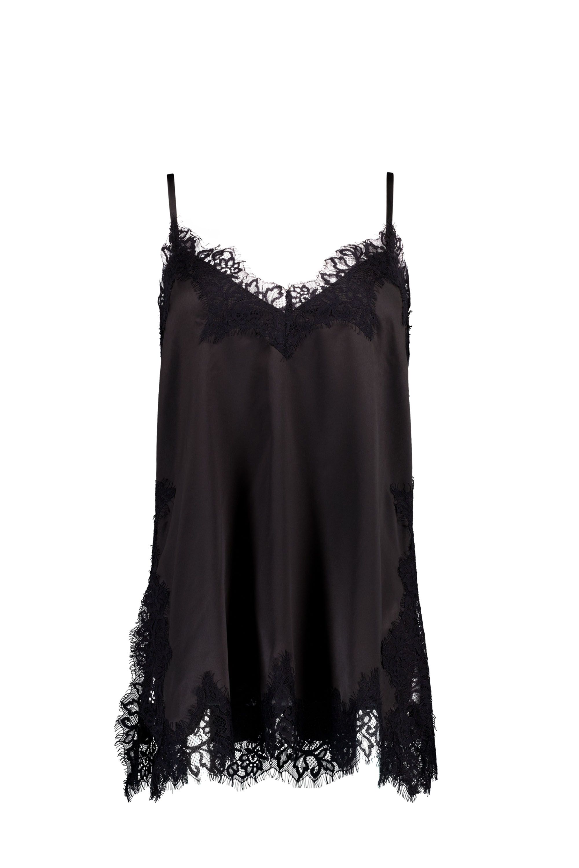 Norah Zwarte satijnen top met kant black 219073-001