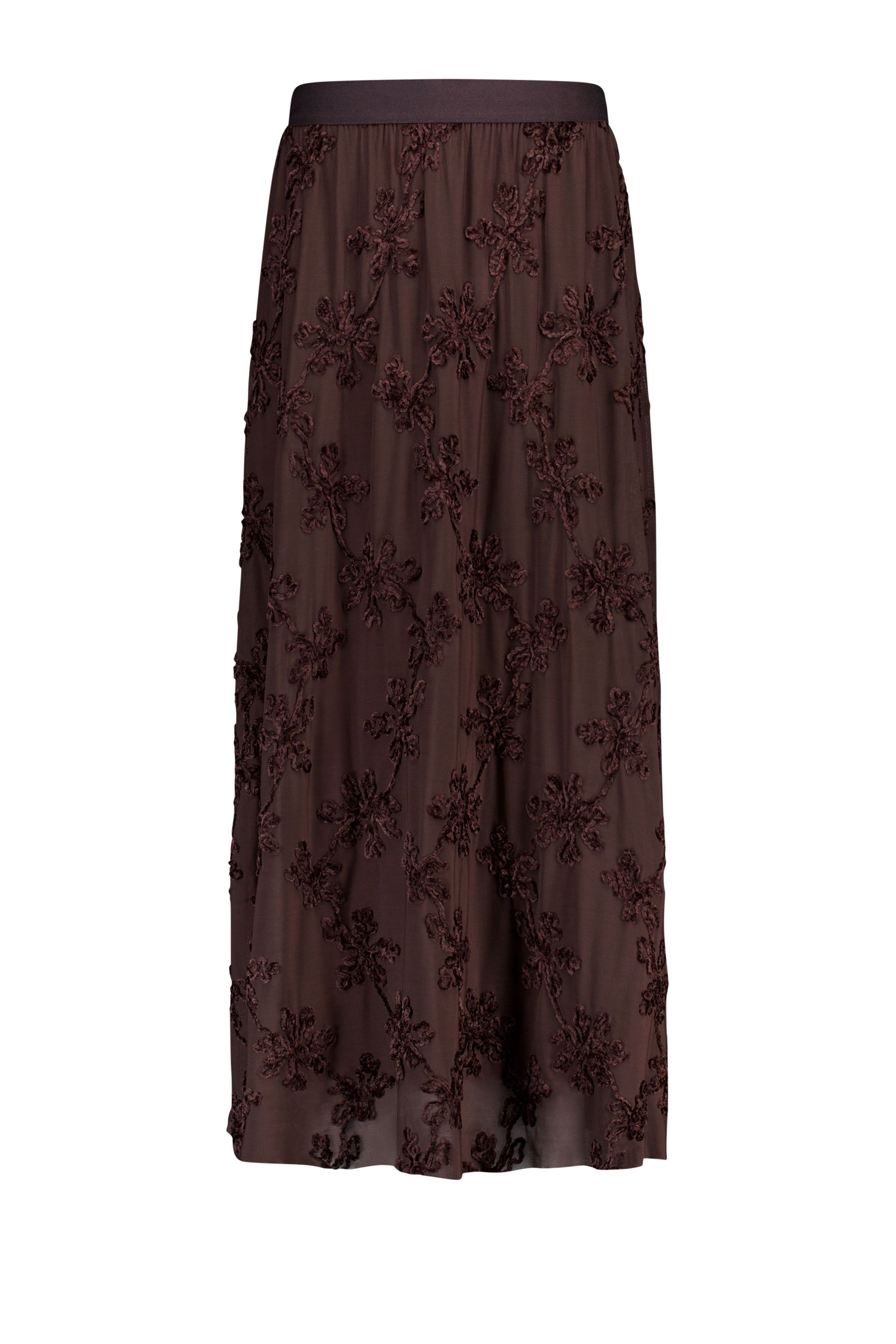 Norah Donkerbruine midi rok met bloemen dark brown 219076-299