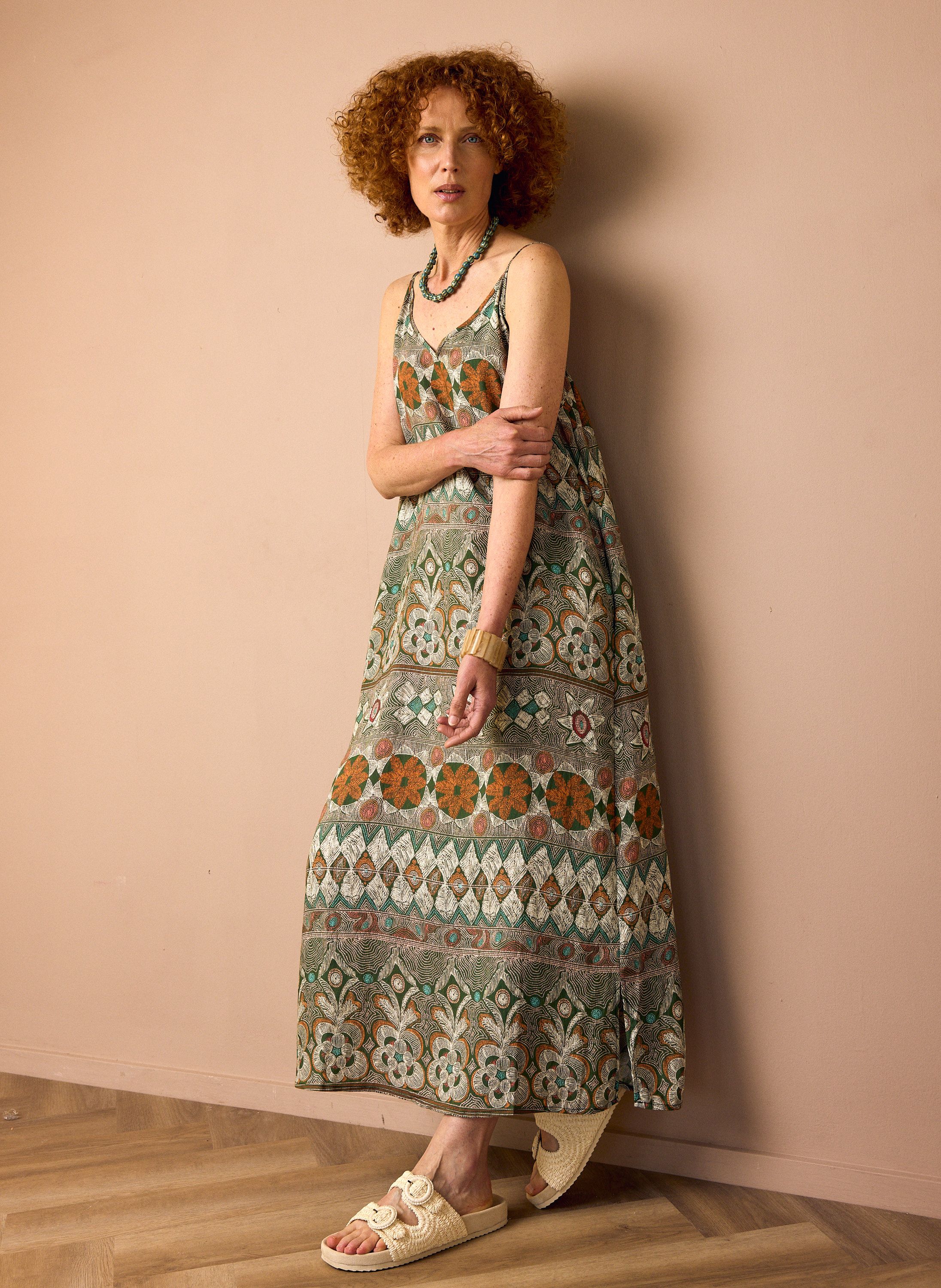 Norah Groen/oranje midi jurk met grafische print green multicolor 219086-520
