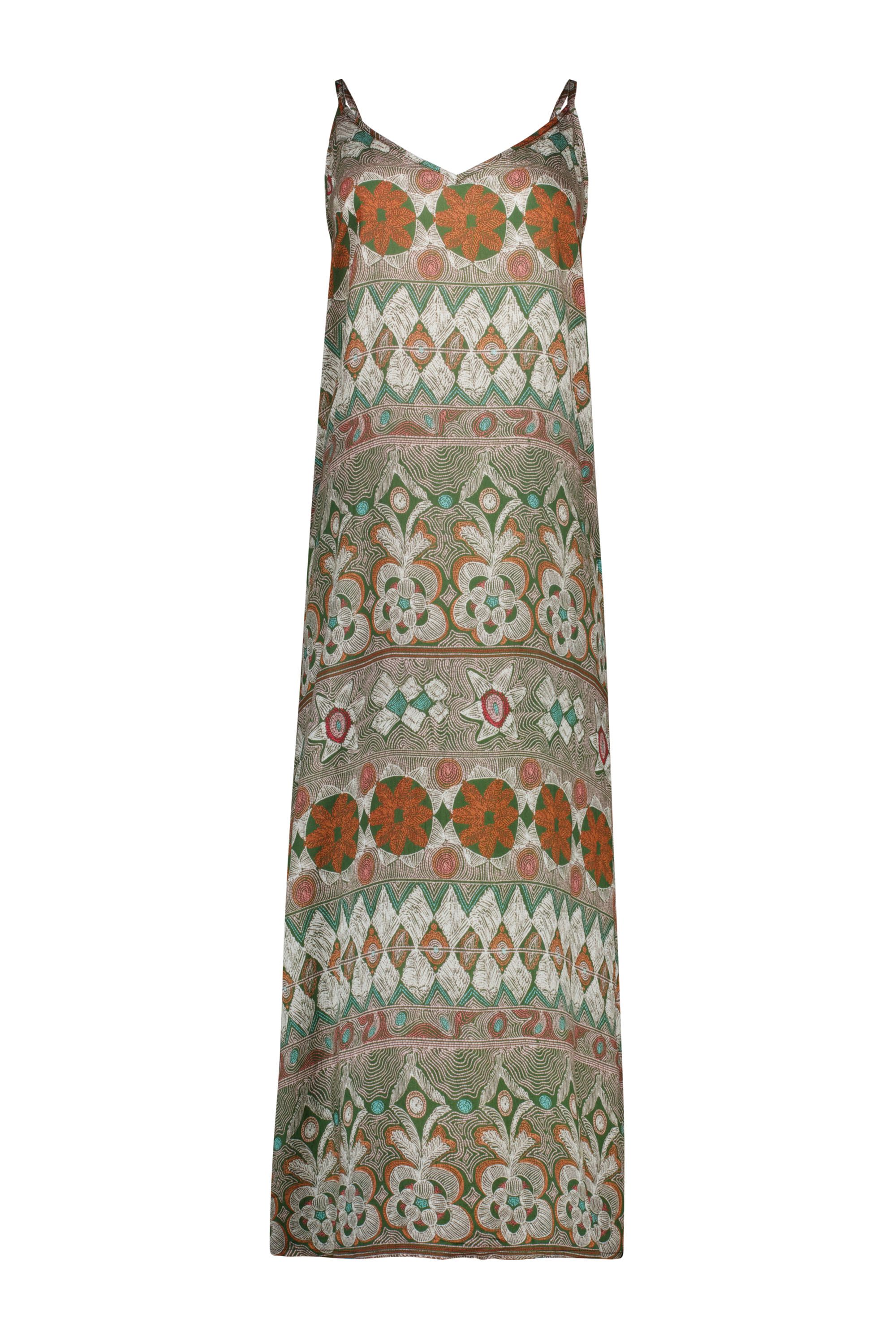 Norah Groen/oranje midi jurk met grafische print green multicolor 219086-520
