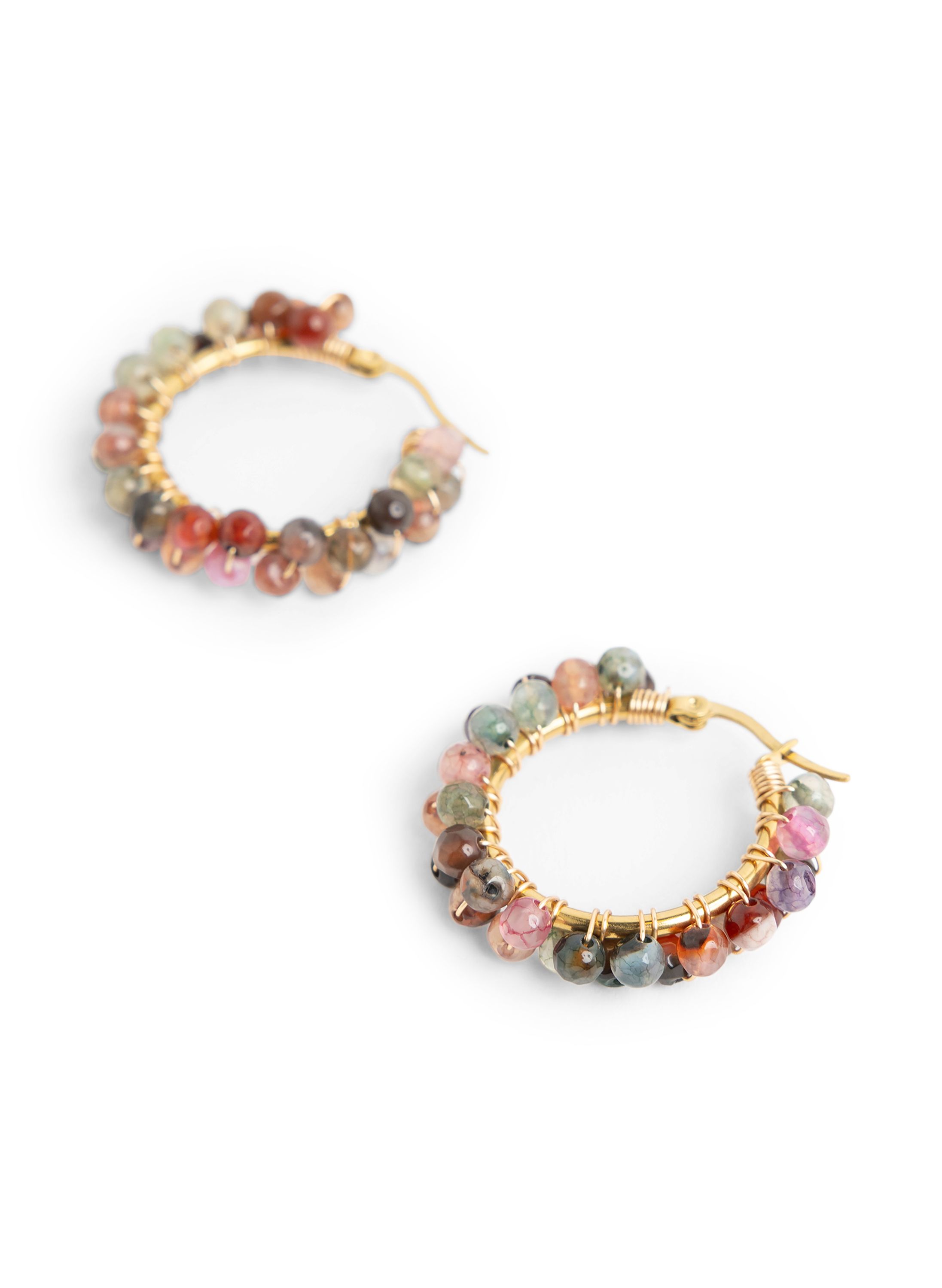 Norah Goudkleurige oorringen met gekleurde kralen gold multicolor 219114-198-ONE