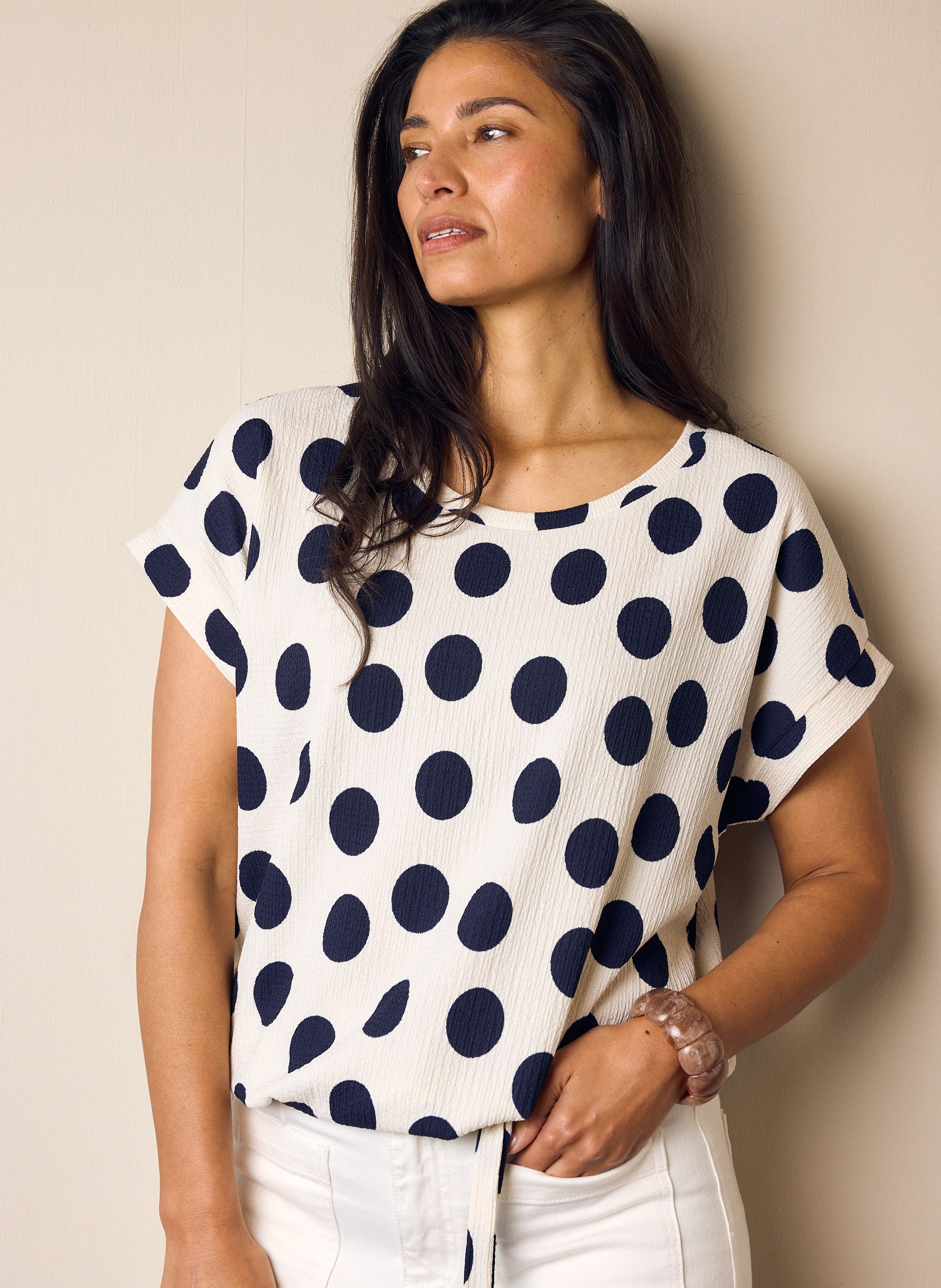 Norah Ecru/blauw polkadot shirt ecru/blue 219143-174-44