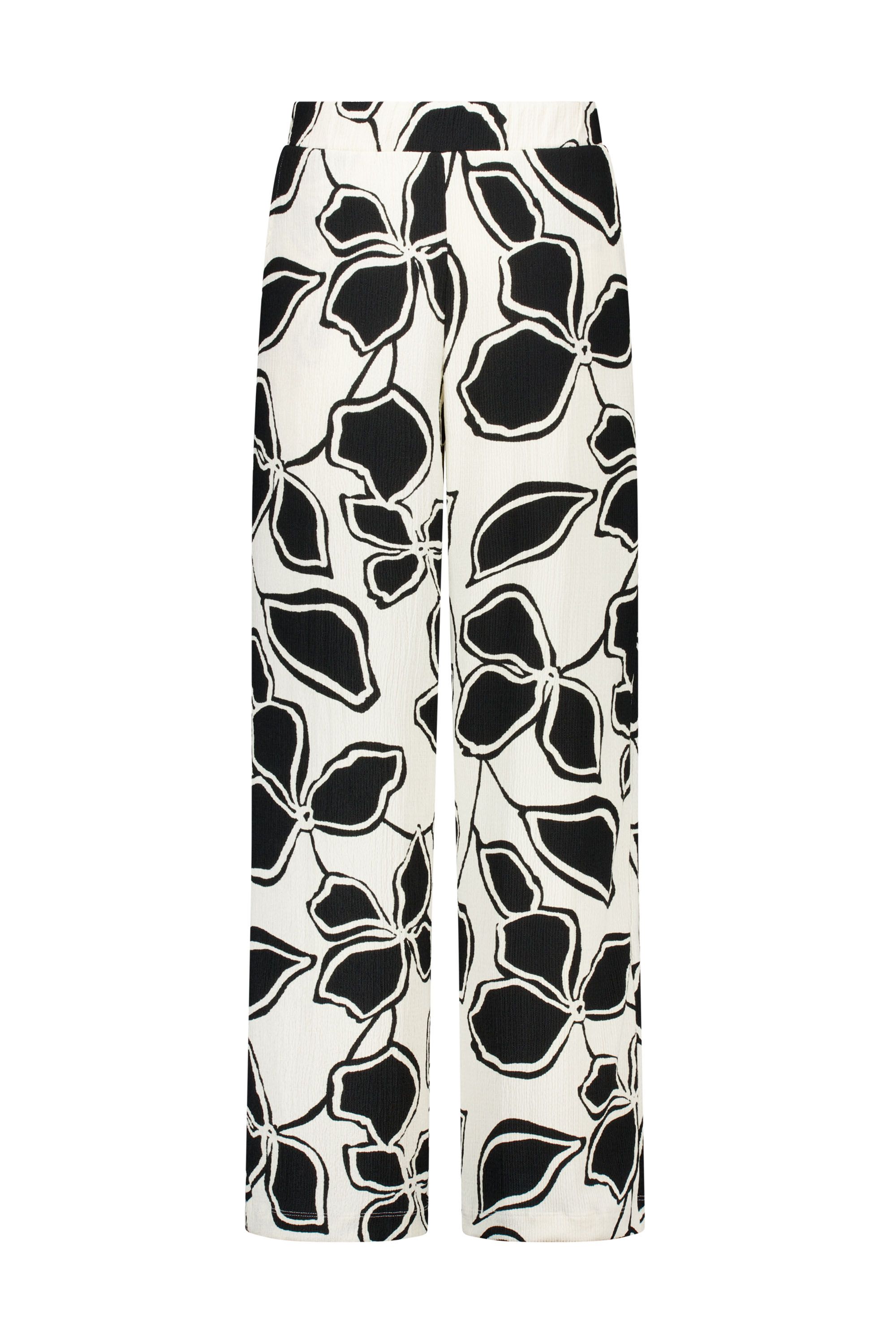 Norah Wide fit broek | Ecru/zwart | Grafische print white/black 219157-131-48
