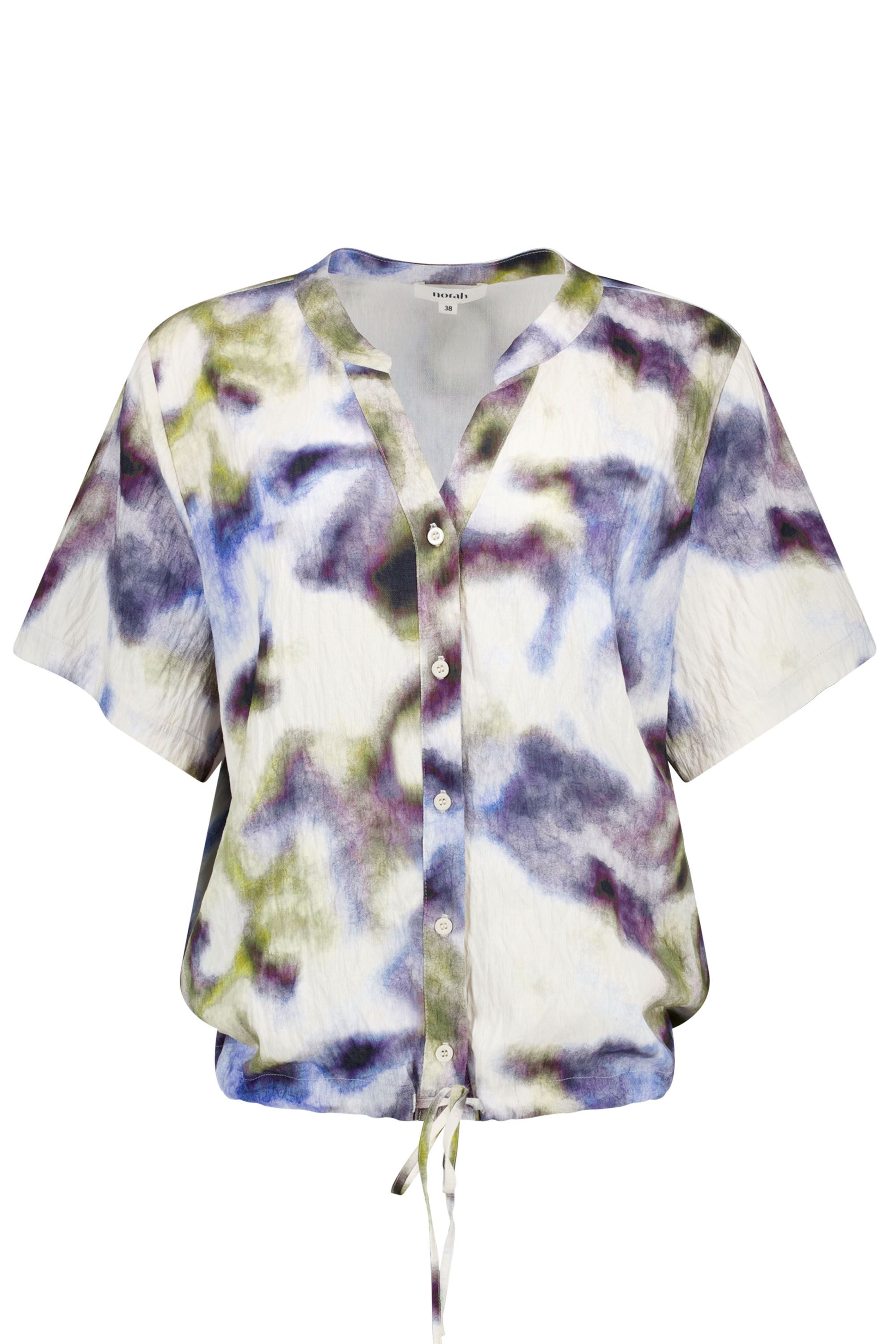 Norah Paars/groene blouse met strikkoord ecru multicolor 219171-122