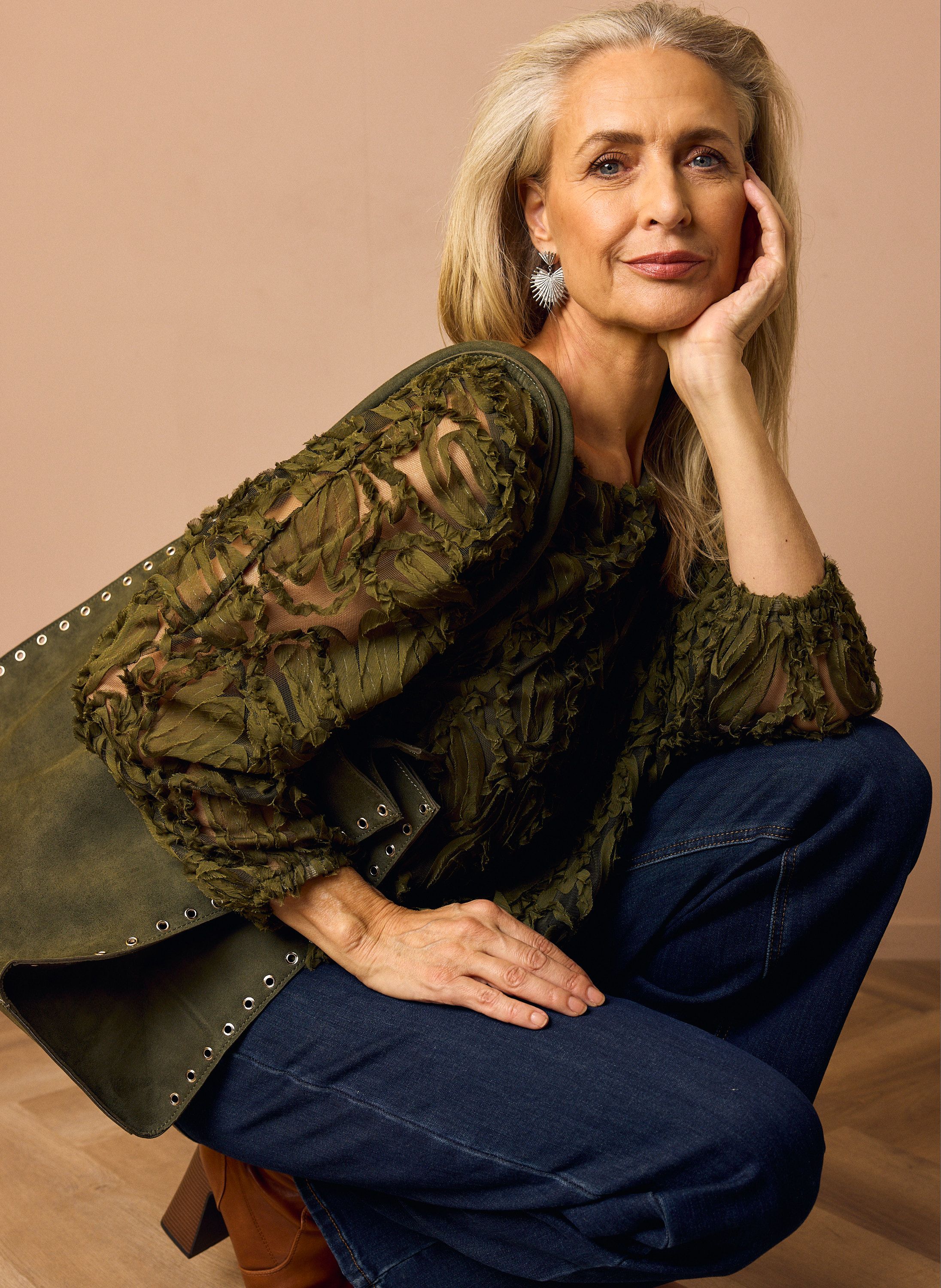 Norah Groene blouse met mesh dark olive 219177-598