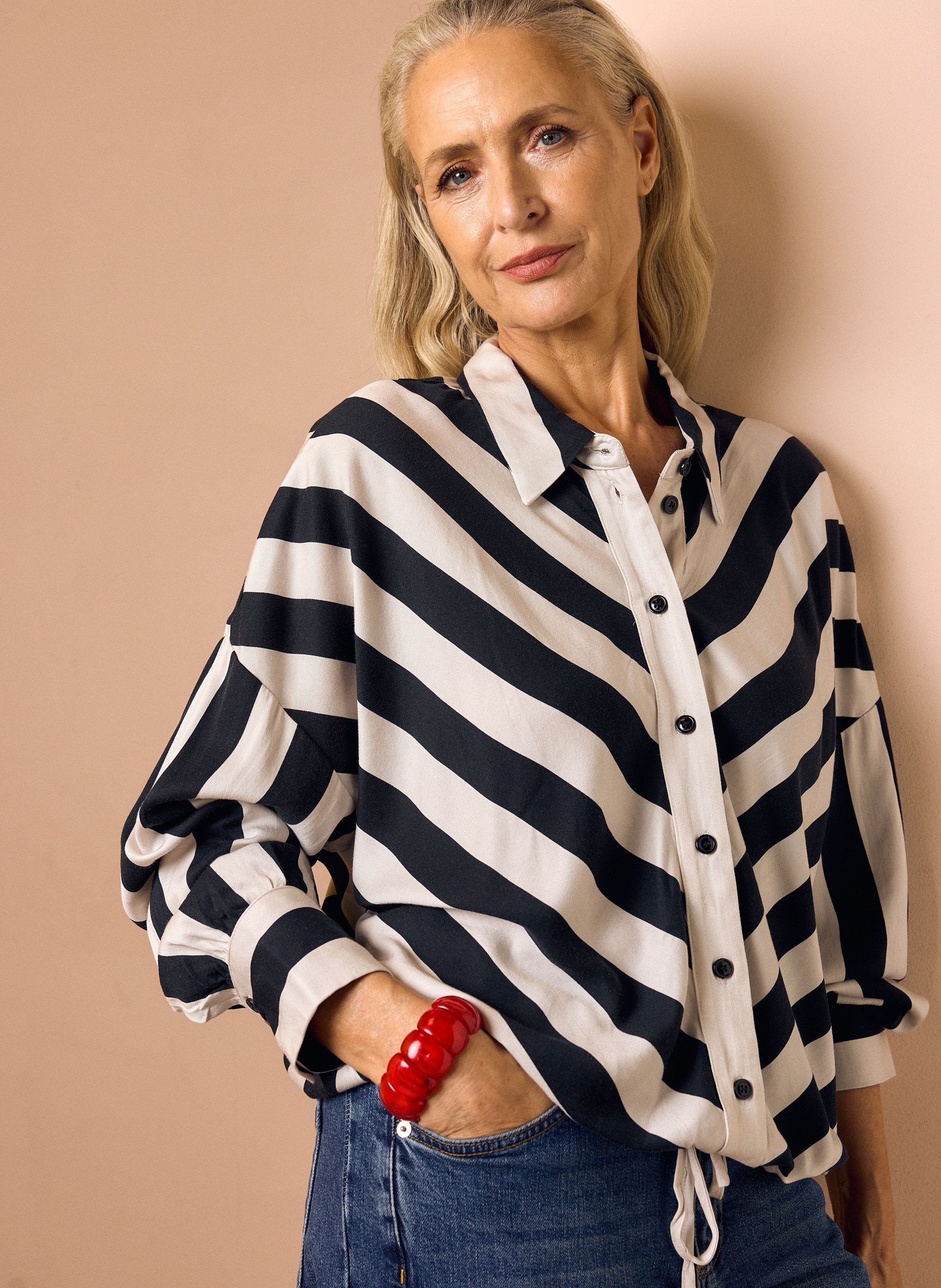 Norah Zwart/ecru gestreepte blouse black/ecru 219181-041