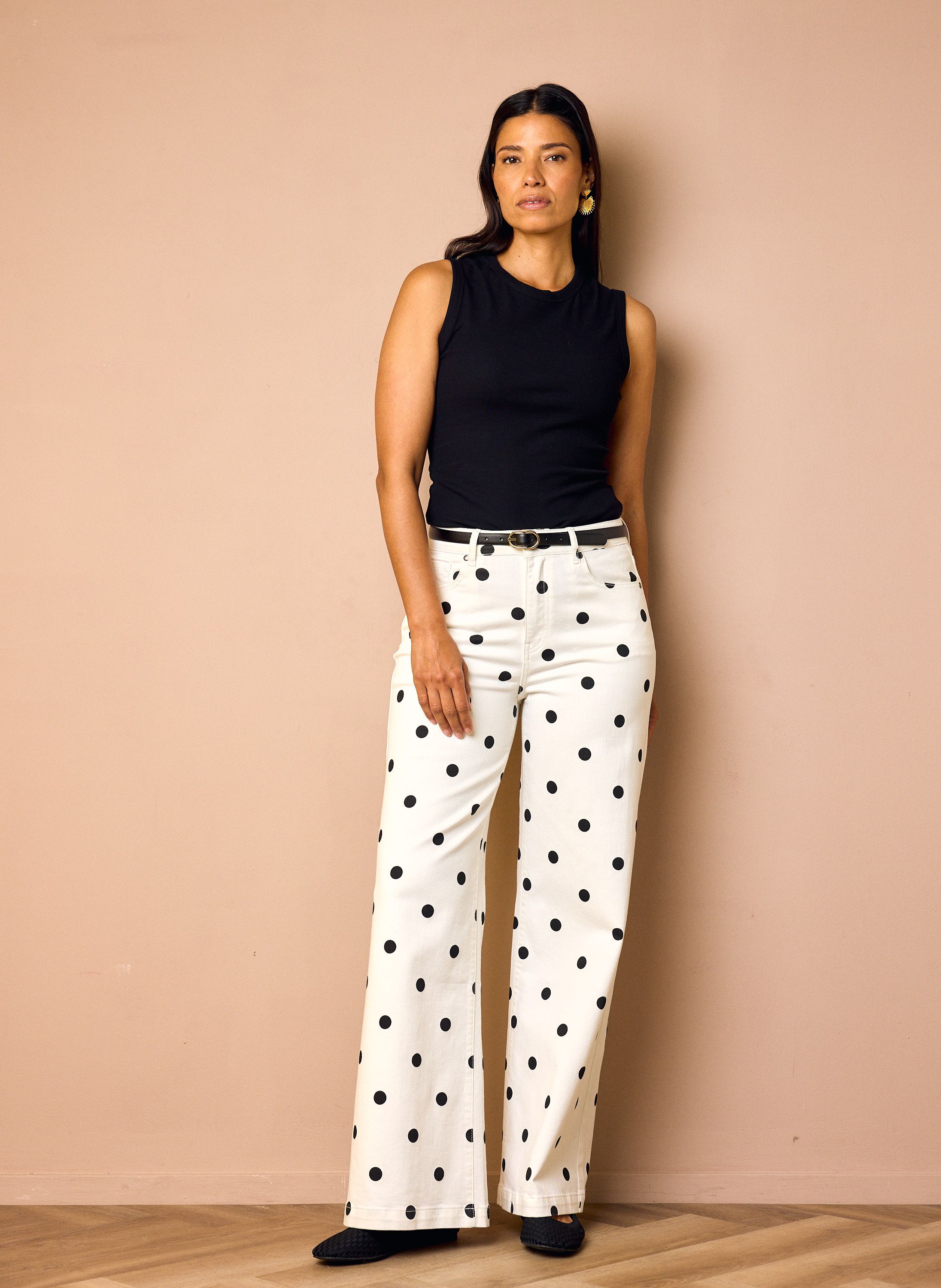Norah Wide fit broek | Zwart/wit | Polkadot | L32 white/black 219192-131