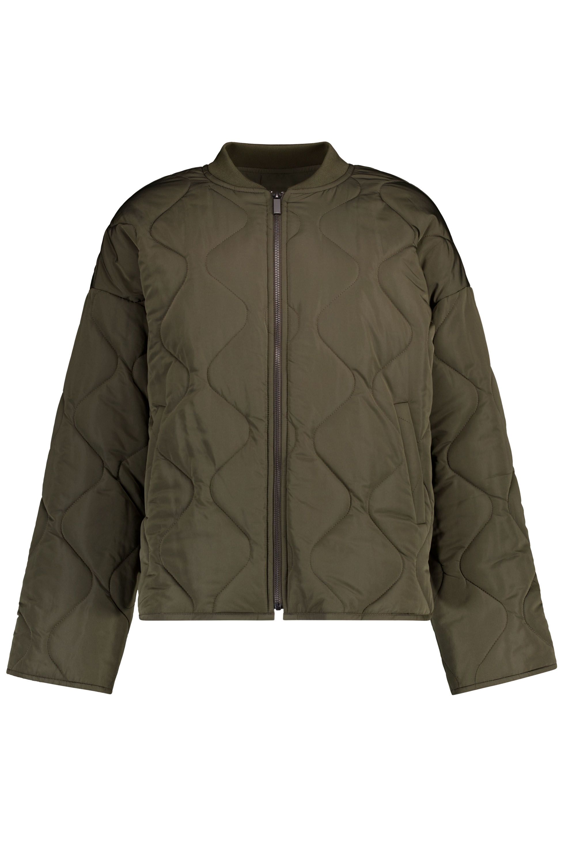 Groene jas met golvend stiksel