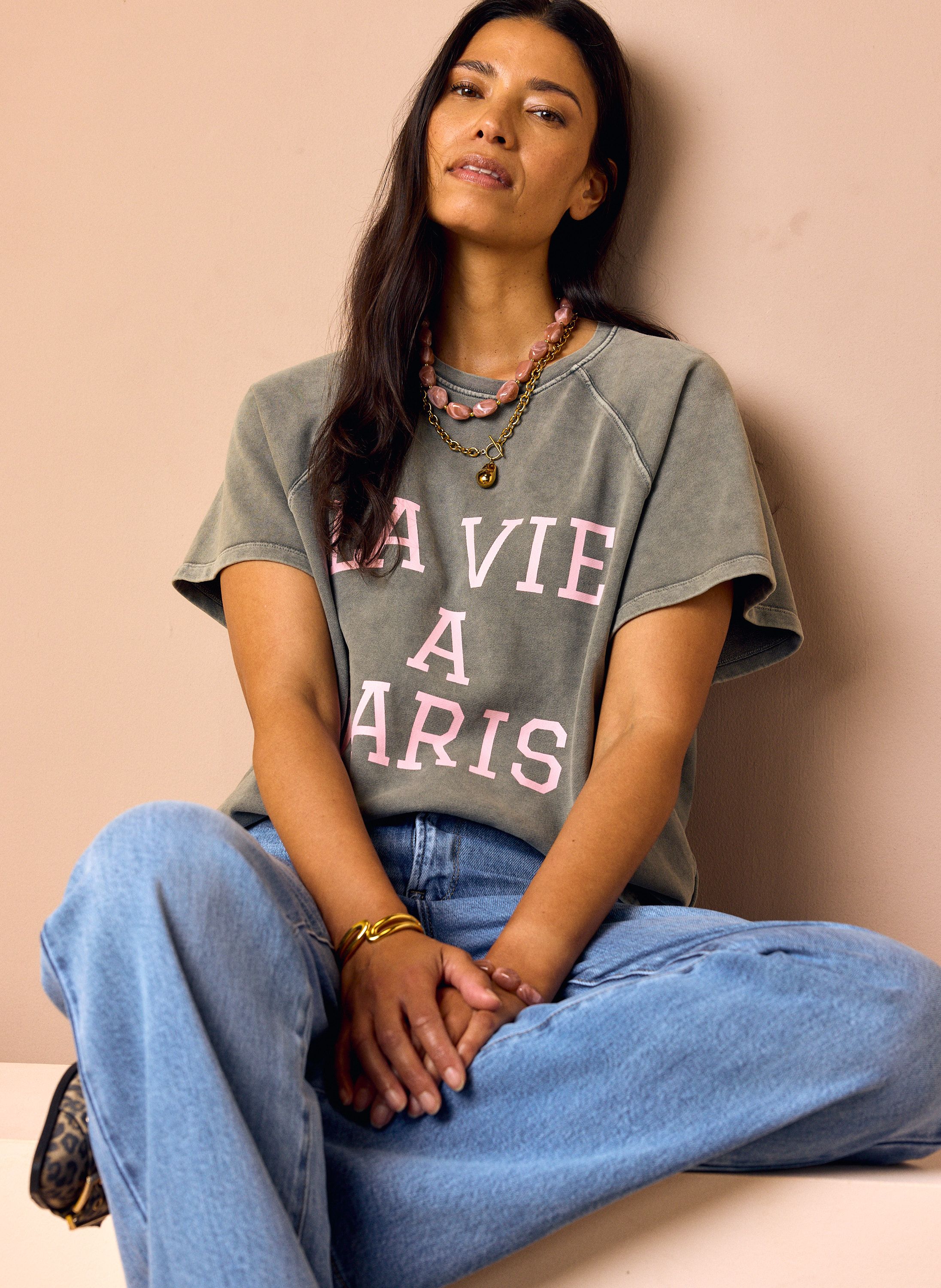 Norah Grijs shirt "La vie a Paris" grey melange 219210-050