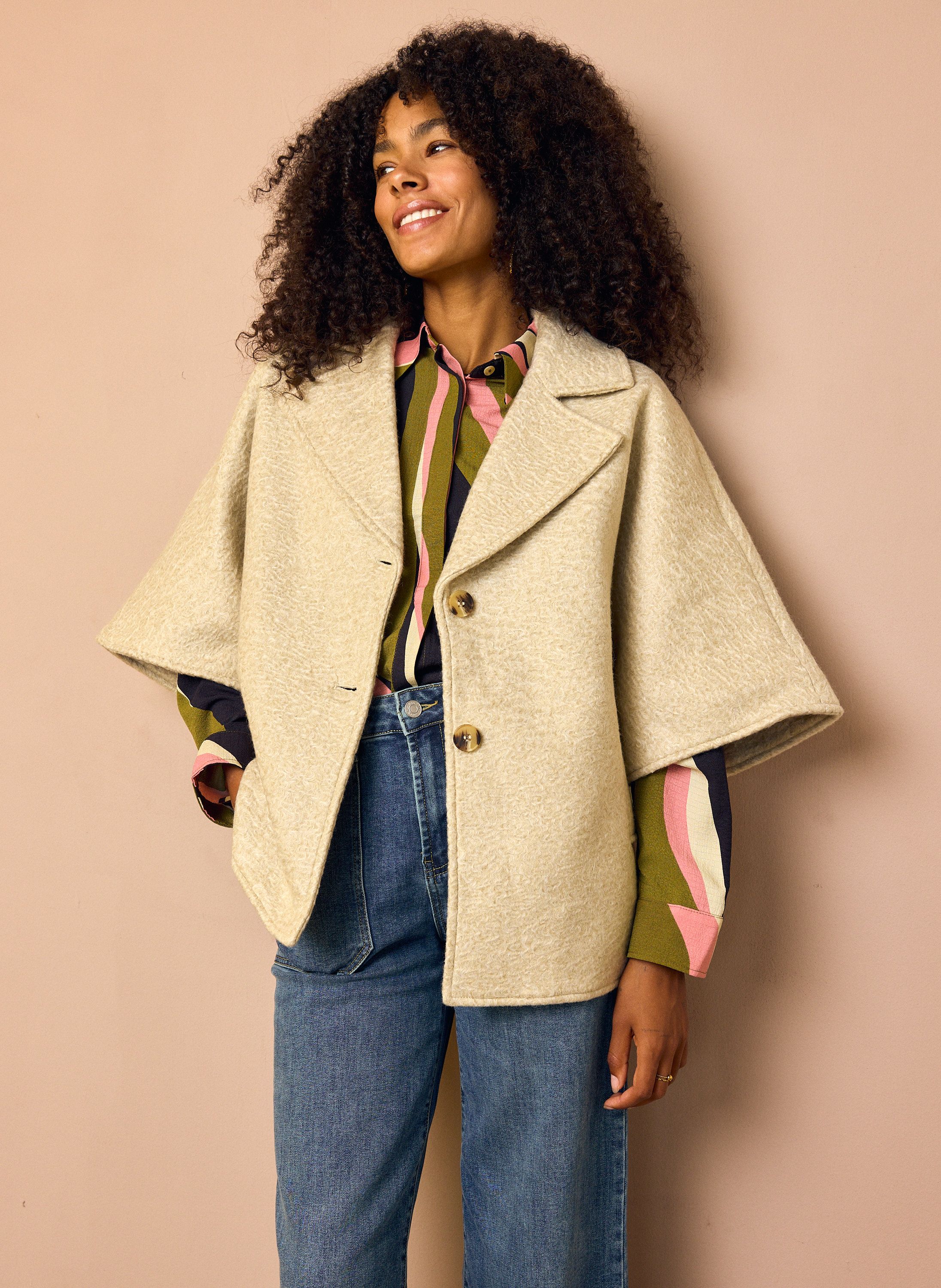Norah Zandkleurige cape jas sand melange 219211-151