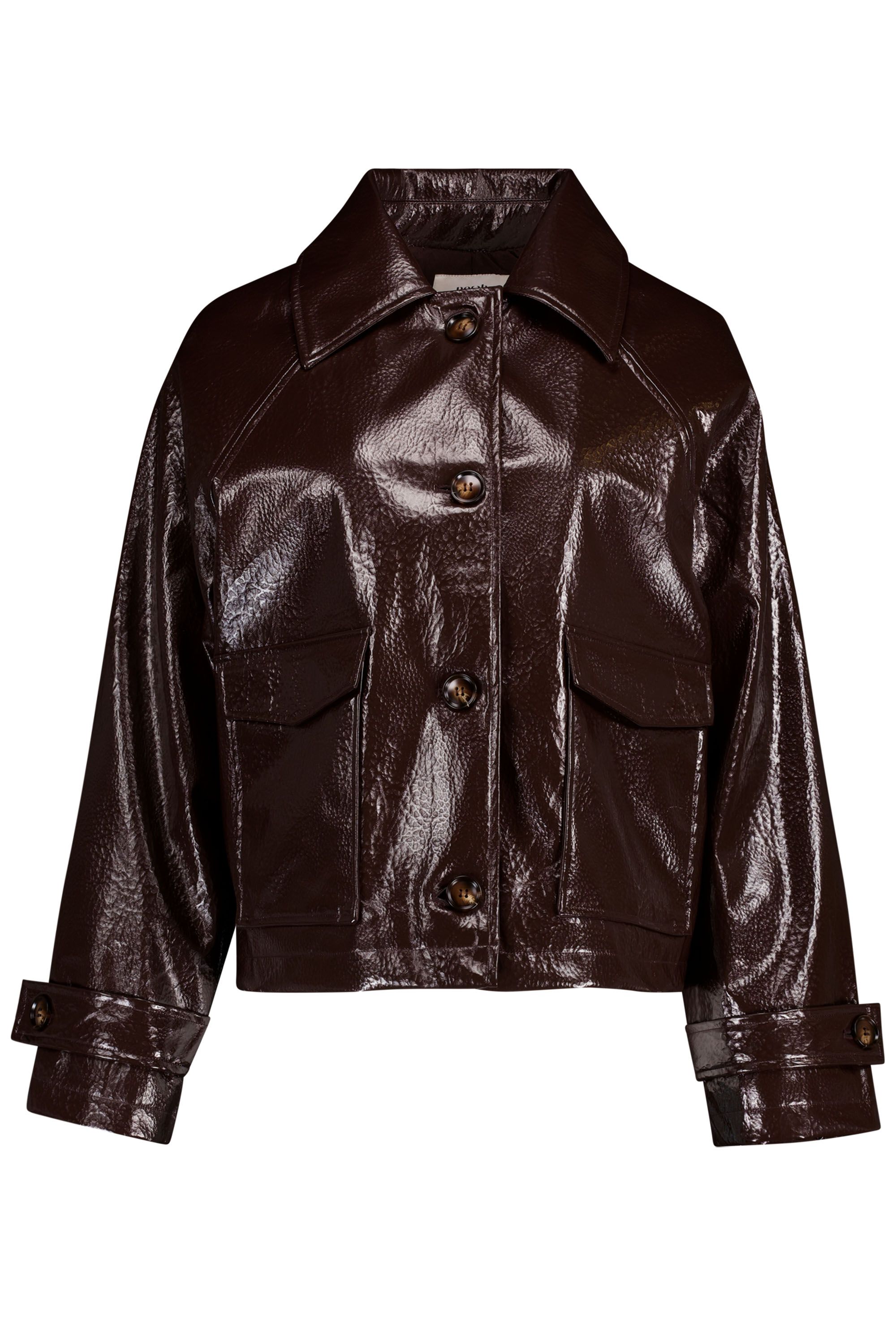 Norah Bruin laklook jasje met klepzakken dark brown 219212-299