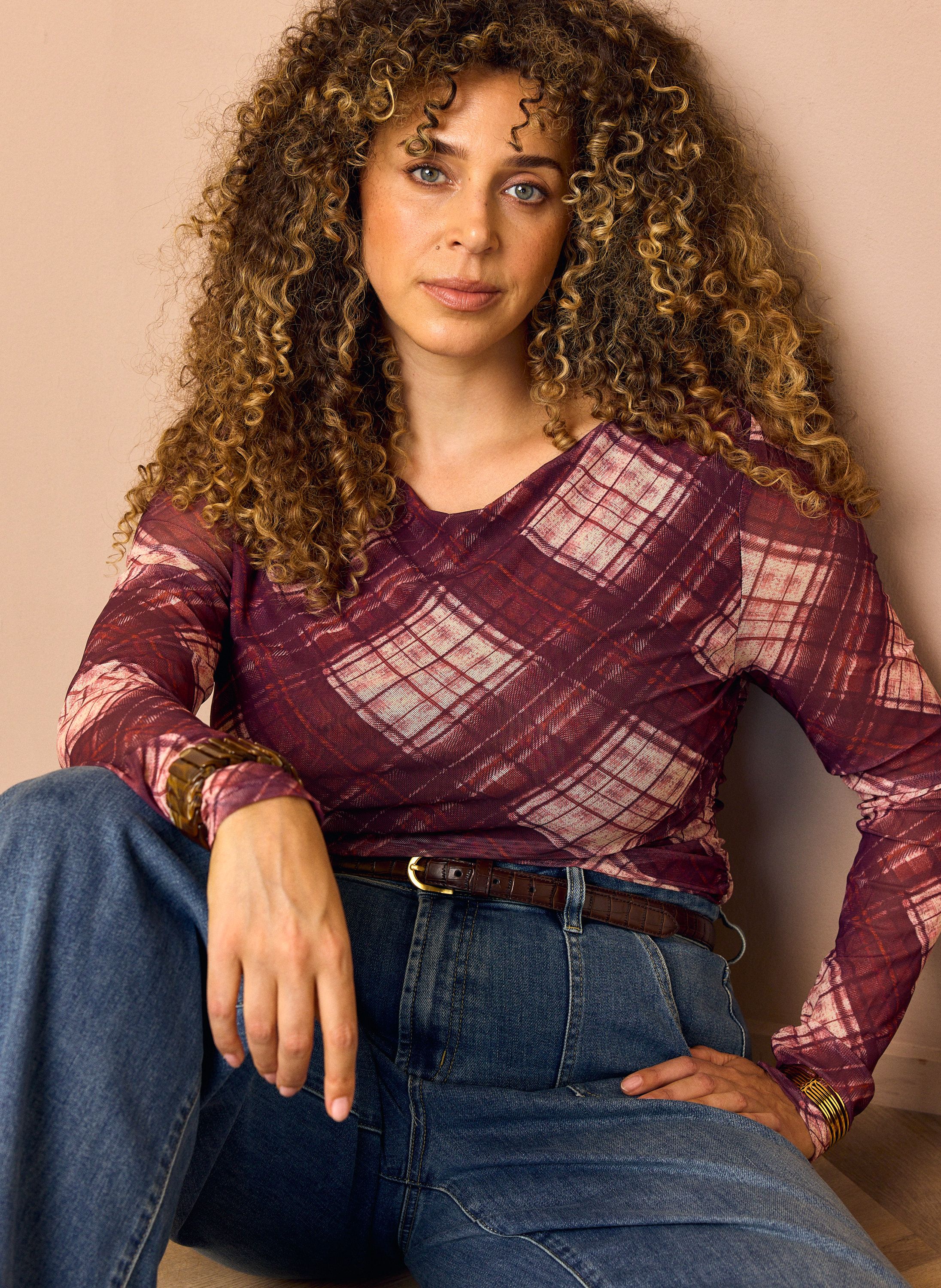 Norah Paars shirt met grafische print mauve multicolor 219214-808
