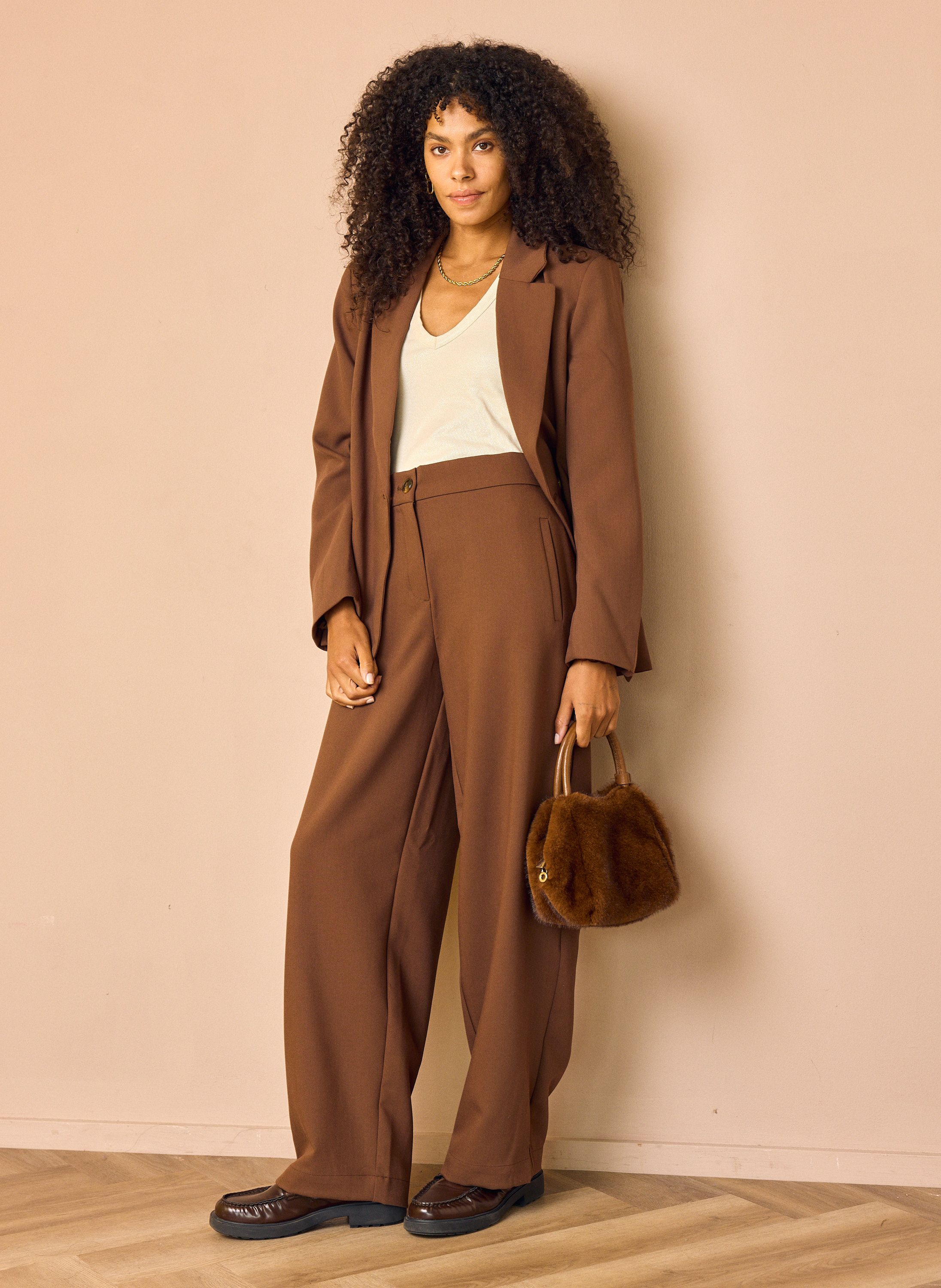 Norah Wide fit broek | Bruin light brown 219220-201