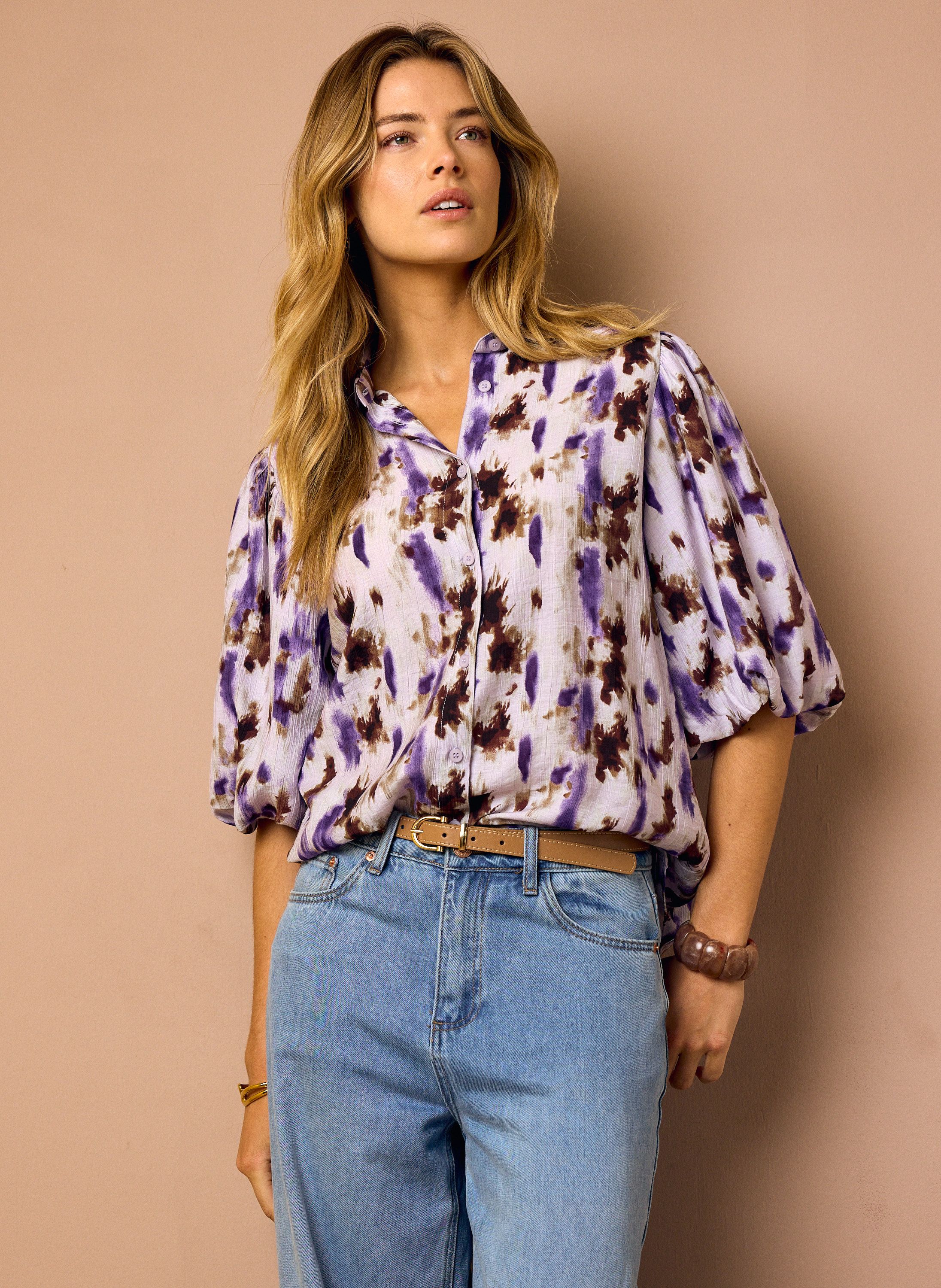 Norah Paarse blouse met grafische print purple multicolor 219223-820