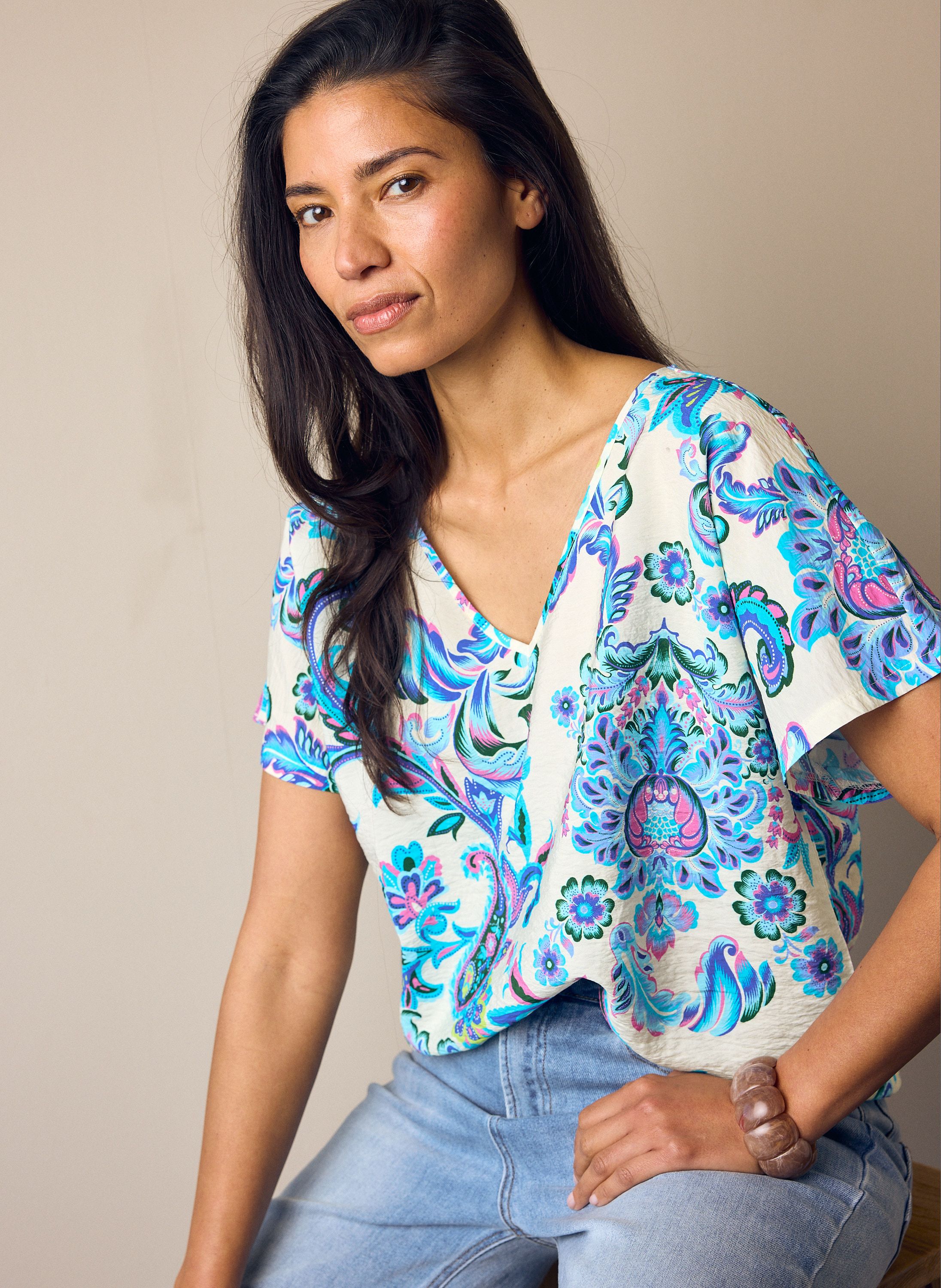 Norah Blauw shirt met grafische print blue multicolor 219238-420-44