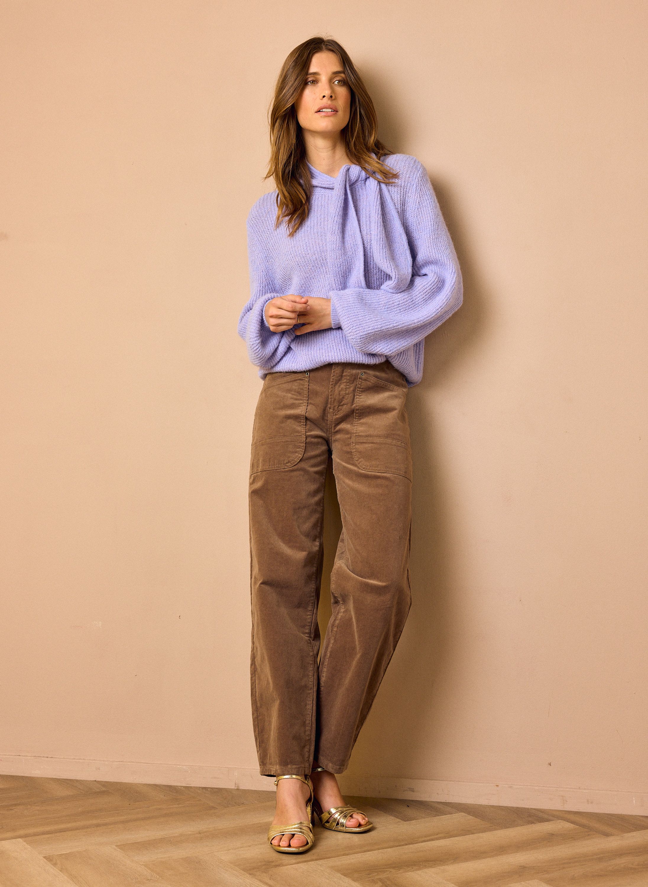 Norah Puck jeans | Relaxed | Bruin | Ribstof taupe 219244-204