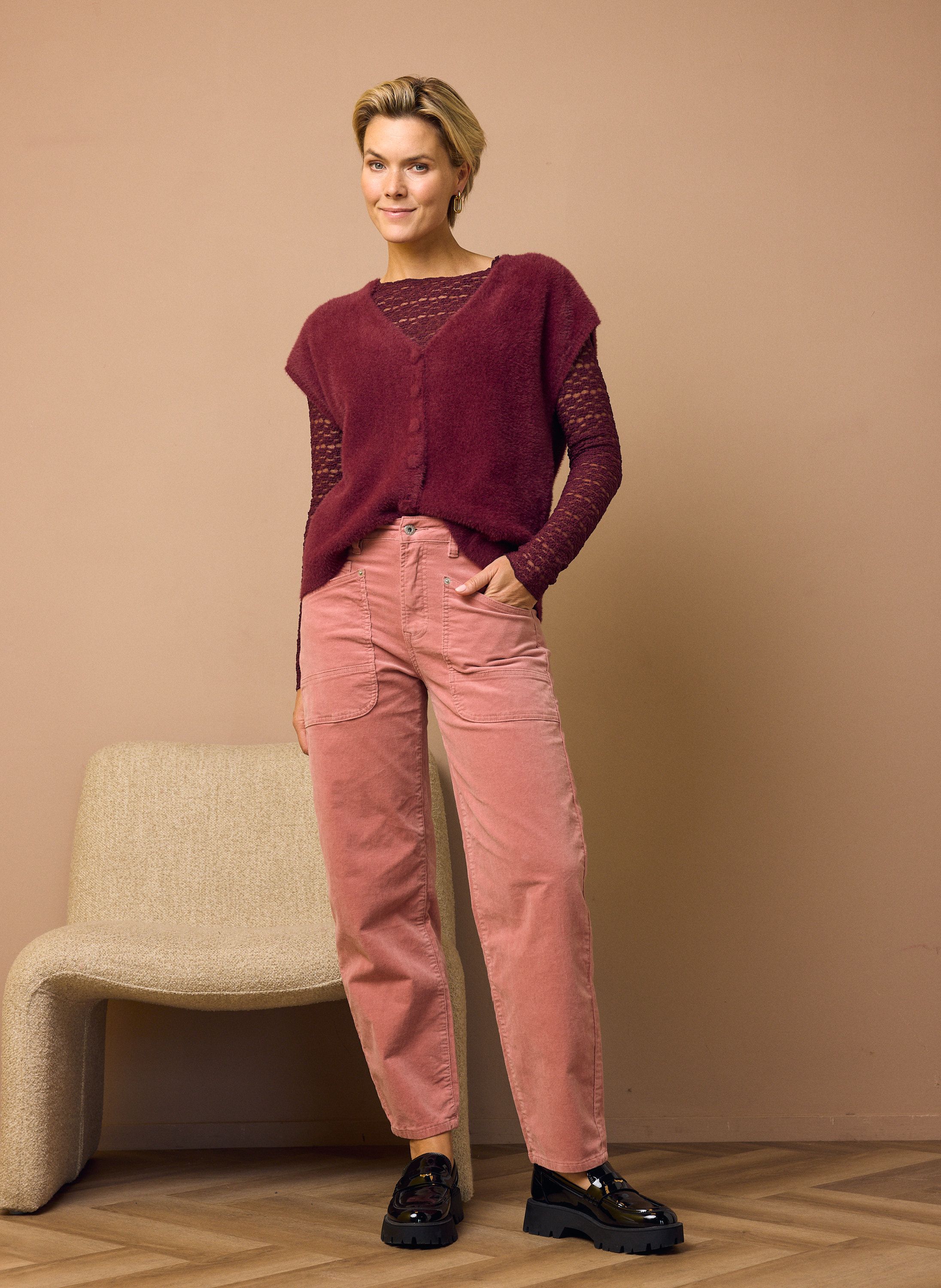 Norah Puck jeans | Relaxed | Roze | Ribstof blush 219244-905