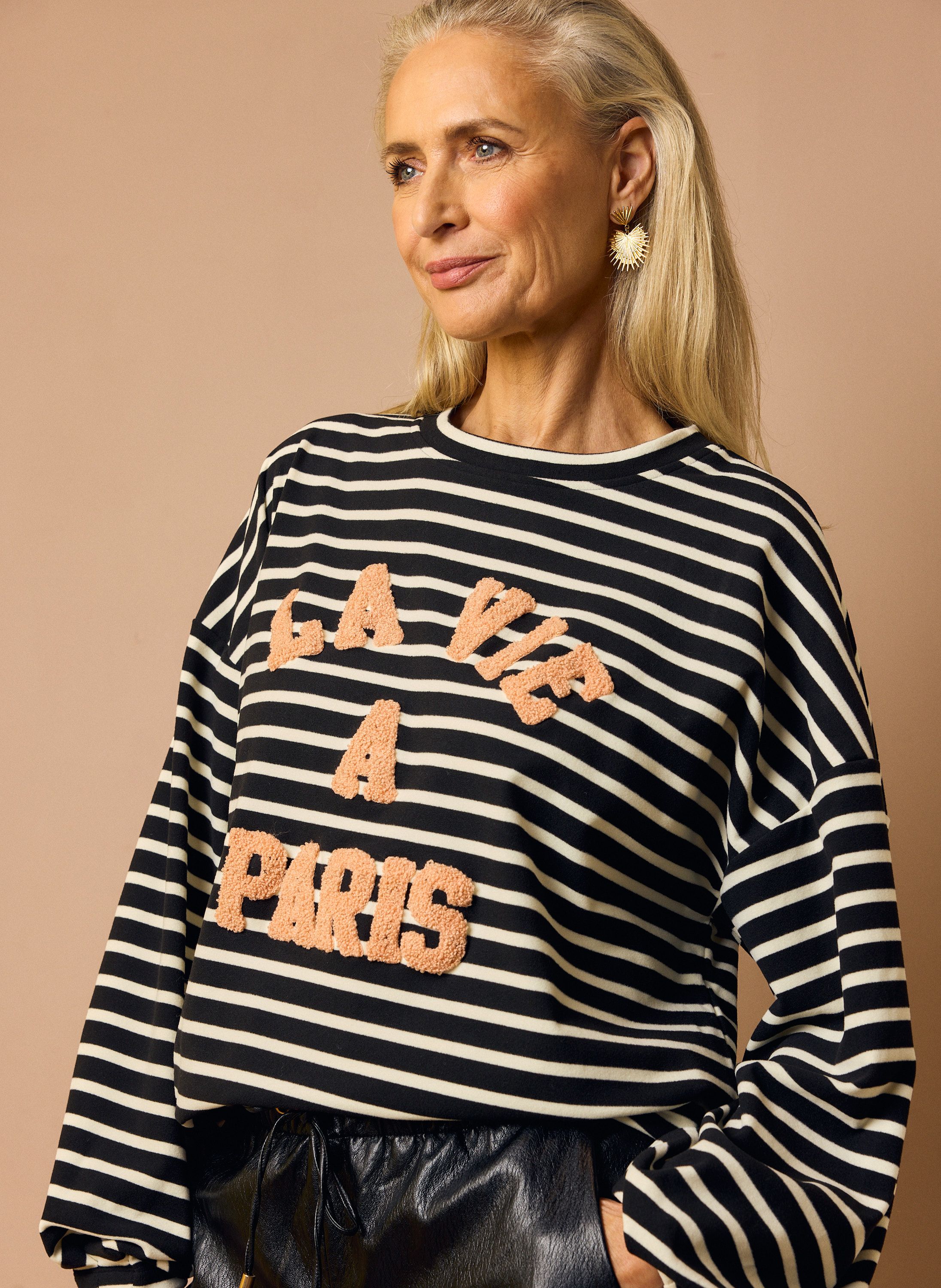 Norah Gestreepte sweater "La vie à Paris" black/white 219261-031