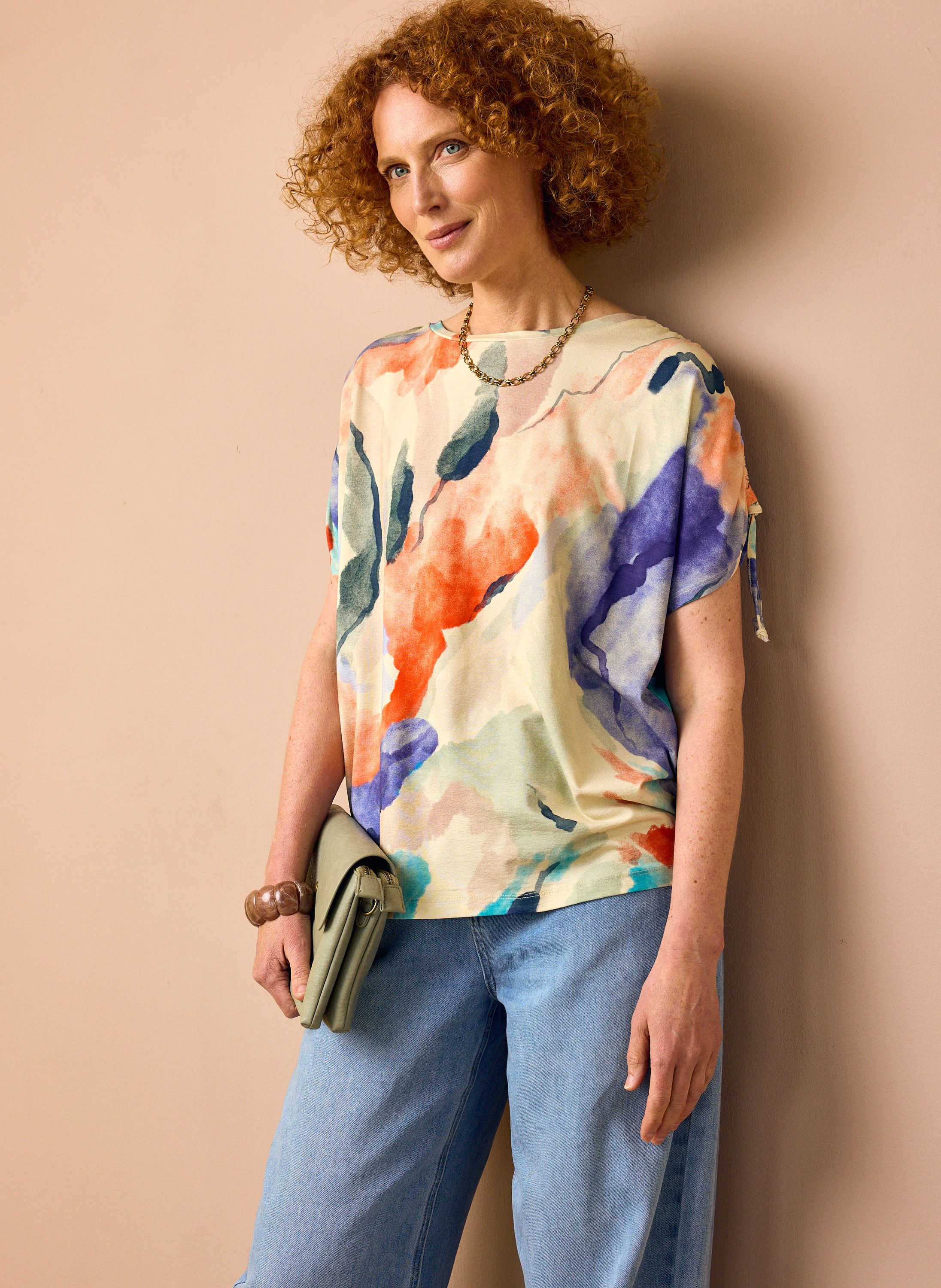 Norah Kleurrijk shirt met geplooide mouwen blue multicolor 219268-420