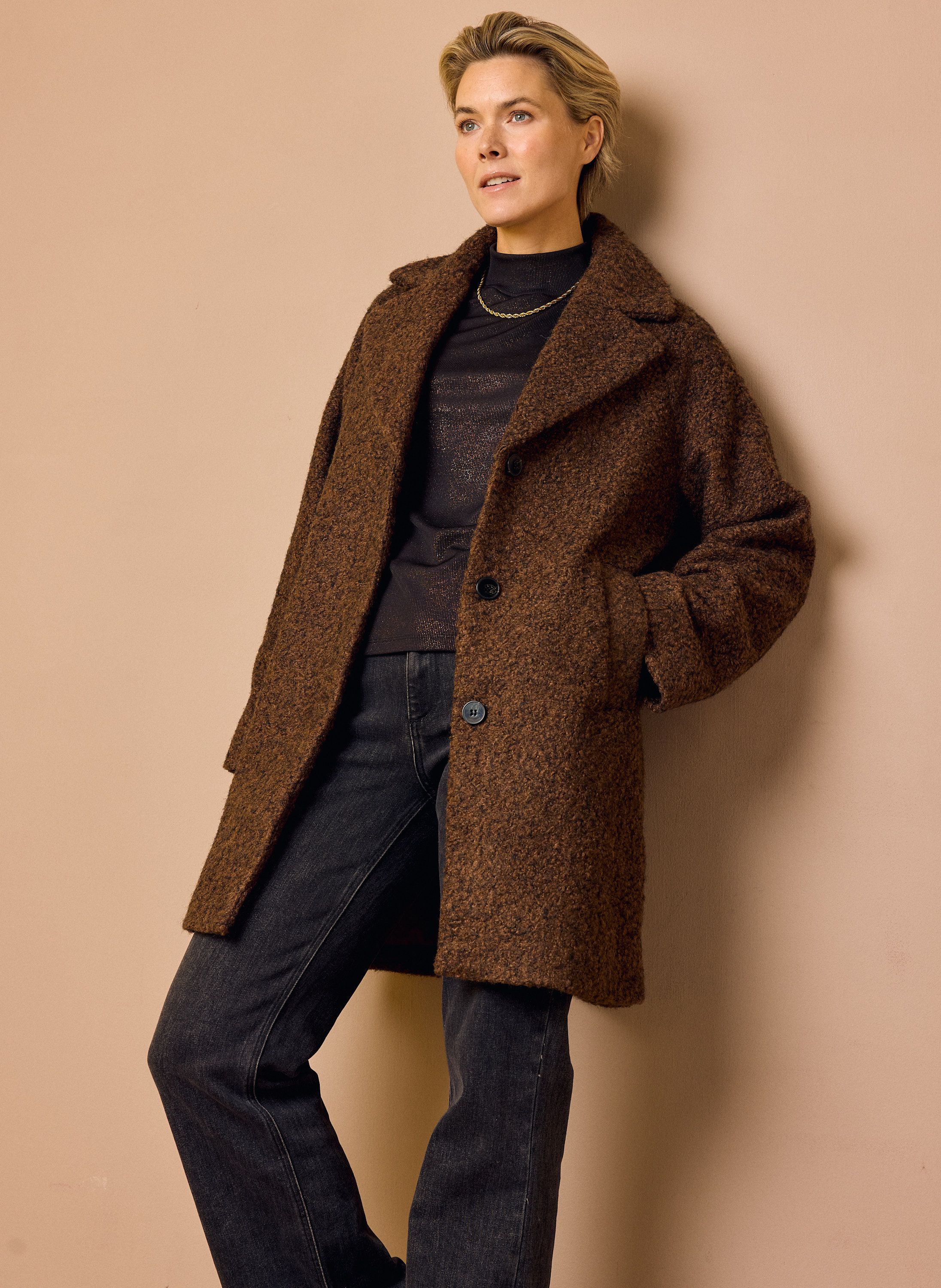 Norah Bruine bouclé jas brown/black 219295-230-34
