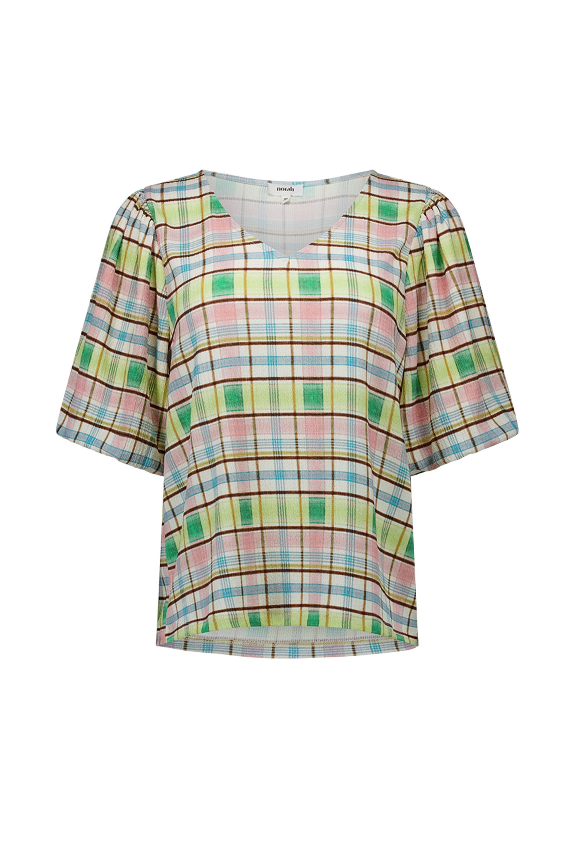 Norah Geruit shirt met pofmouwen multicolor 219296-002-42