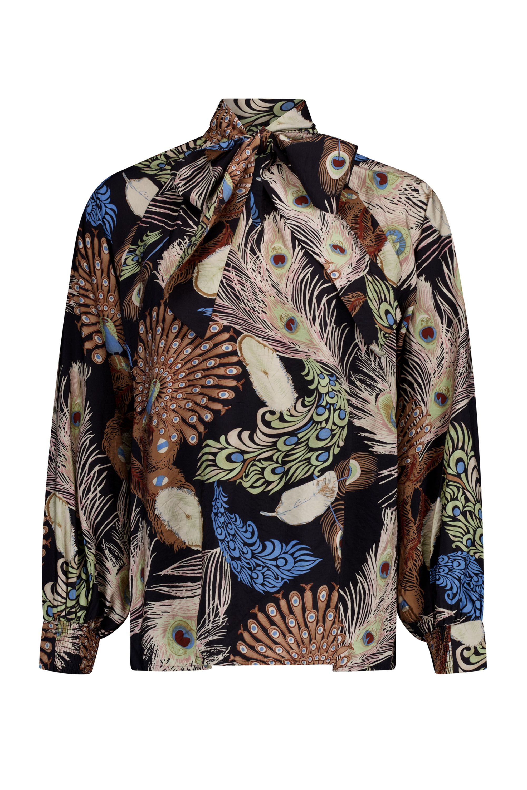 Norah Zwarte blouse met dierenprint black multicolor 219300-020