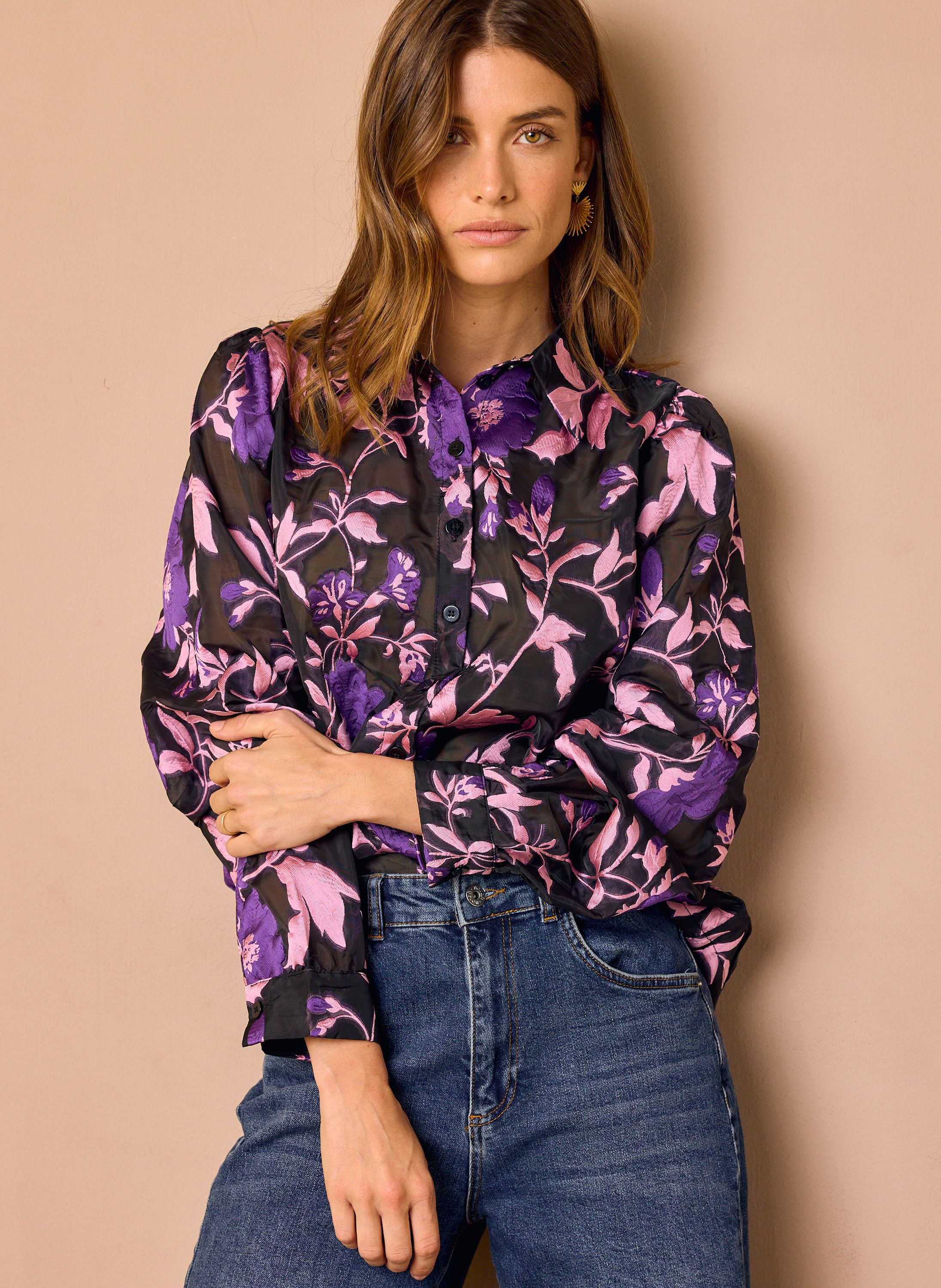 Norah Zwarte blouse met bloemen black multicolor 219308-020