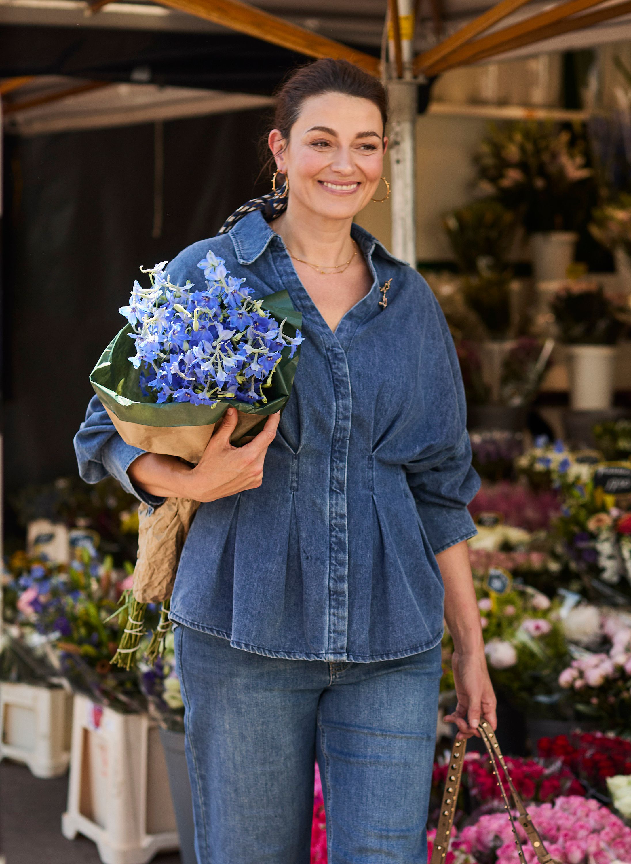Norah Blauwe getailleerde denim blouse mid denim 219316-479