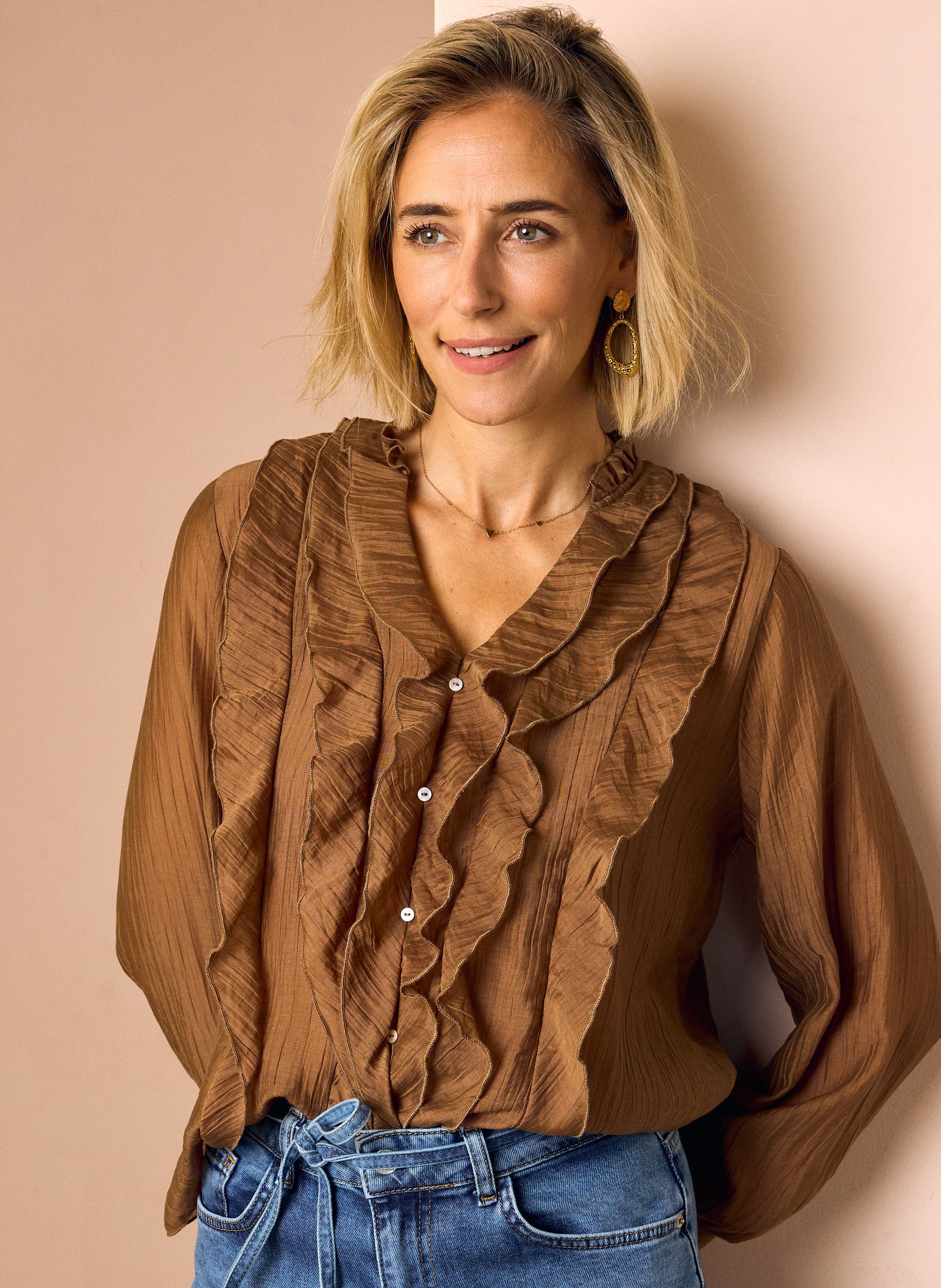 Norah Bruine blouse met ruffles bronze 219317-310