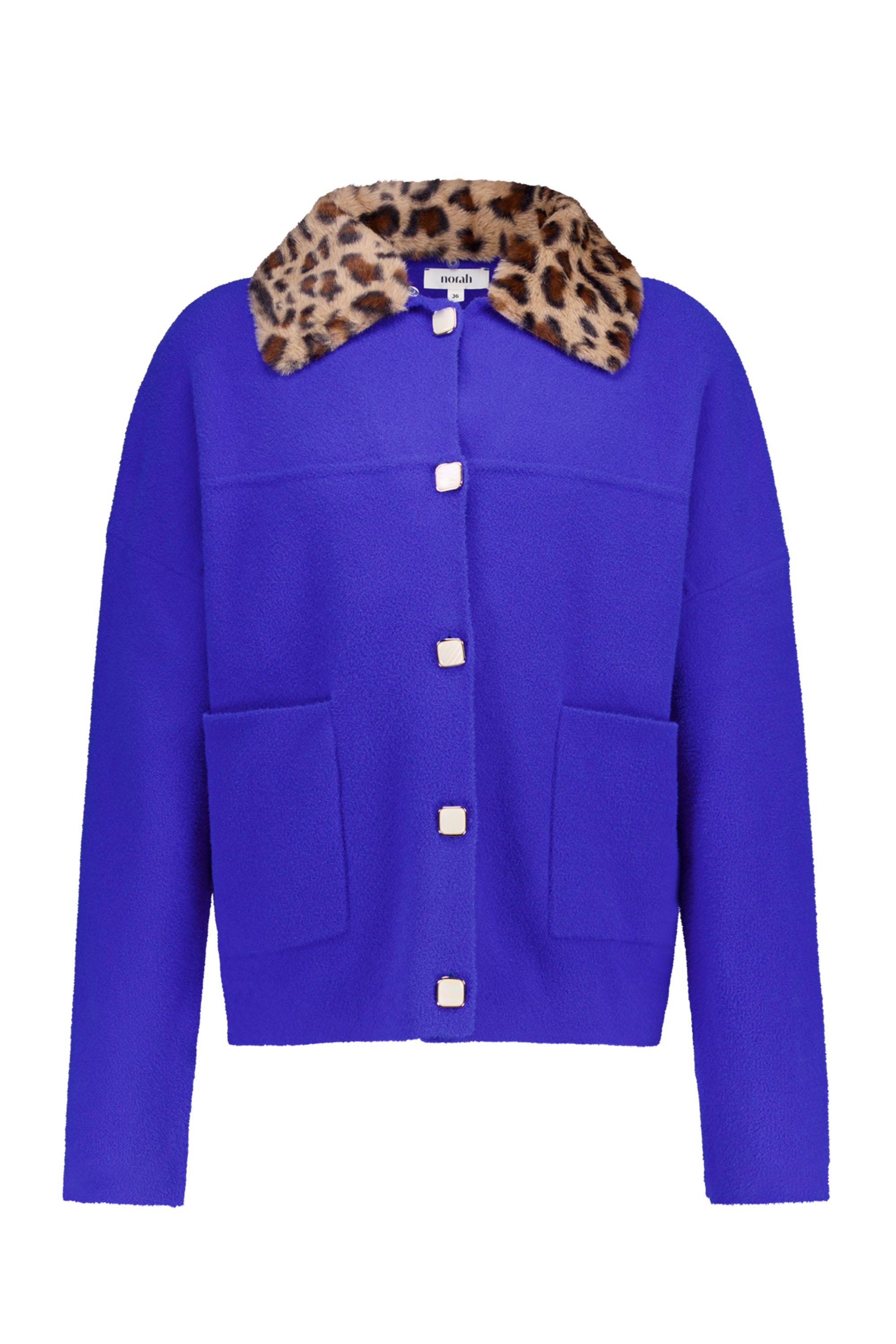 Norah Kobaltblauw vest met luipaardprint kraag cobalt 219325-468