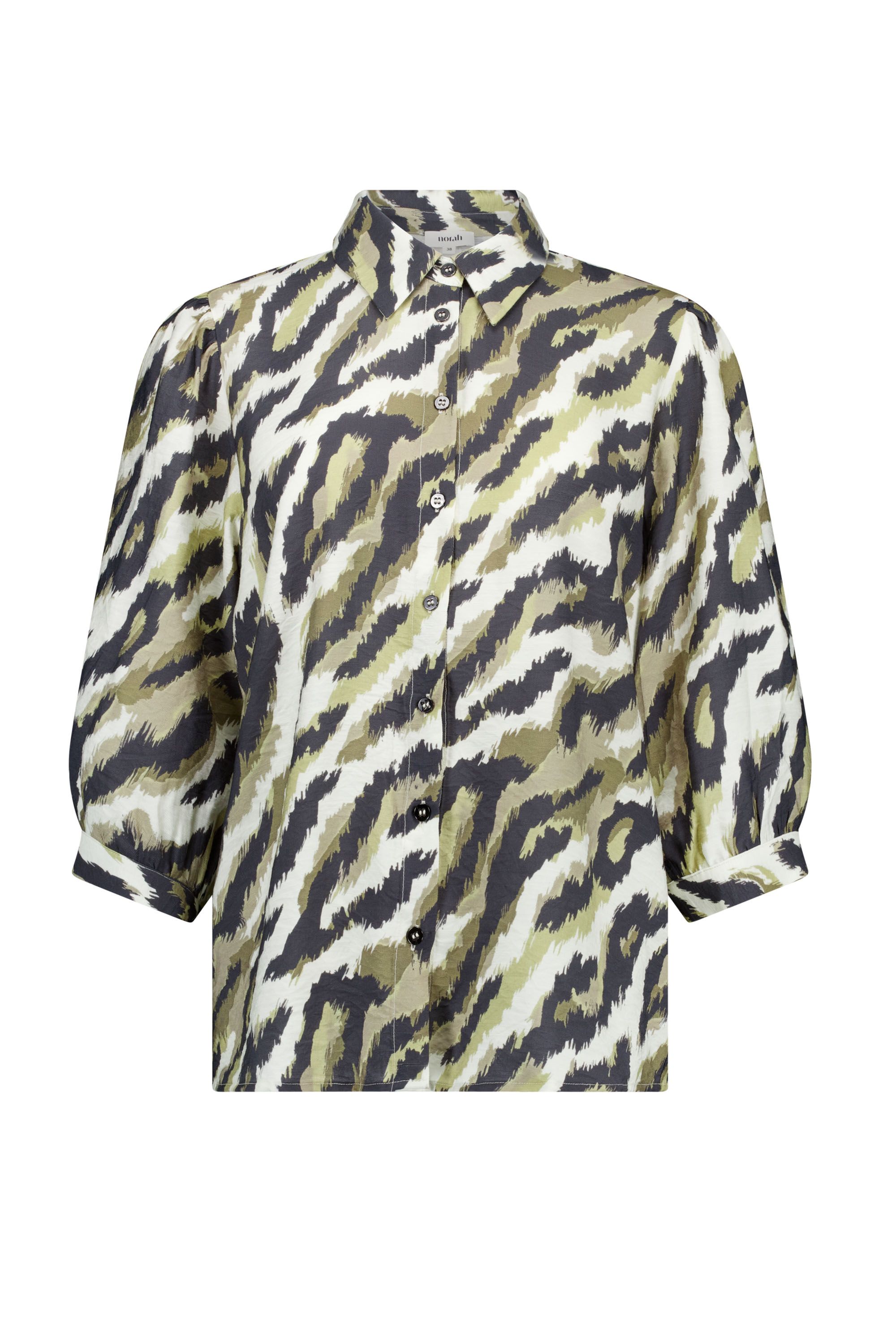 Norah Groene blouse met grafische print army green multicolor 219358-593