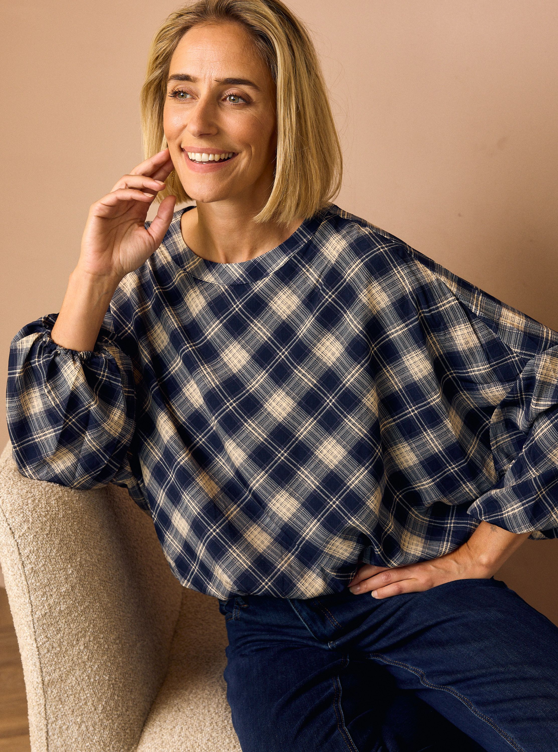 Norah Blauw/ecru geruite blouse blue/ecru 219361-441