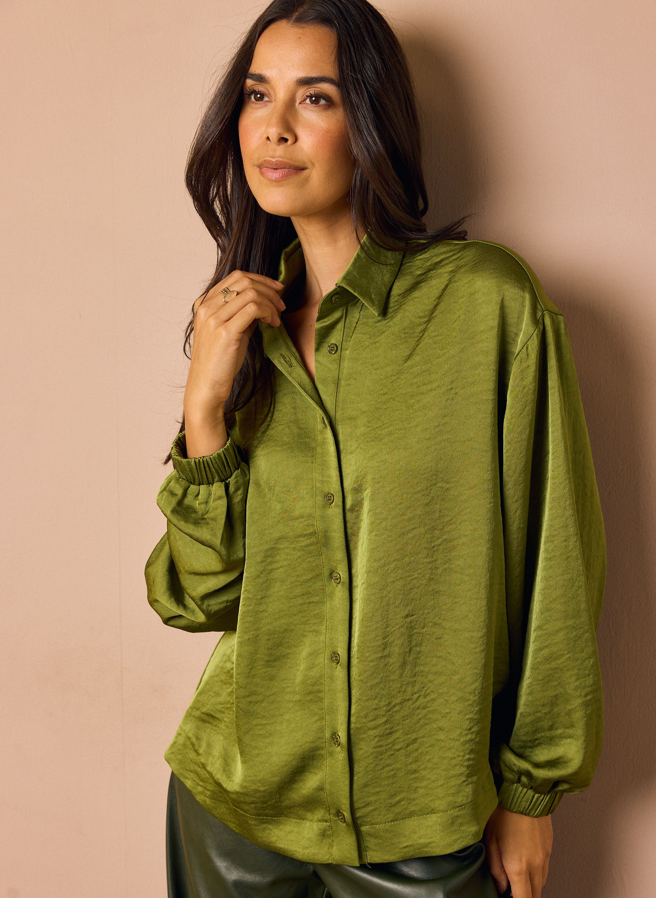 Norah Groene satijnen blouse moss green 219362-577