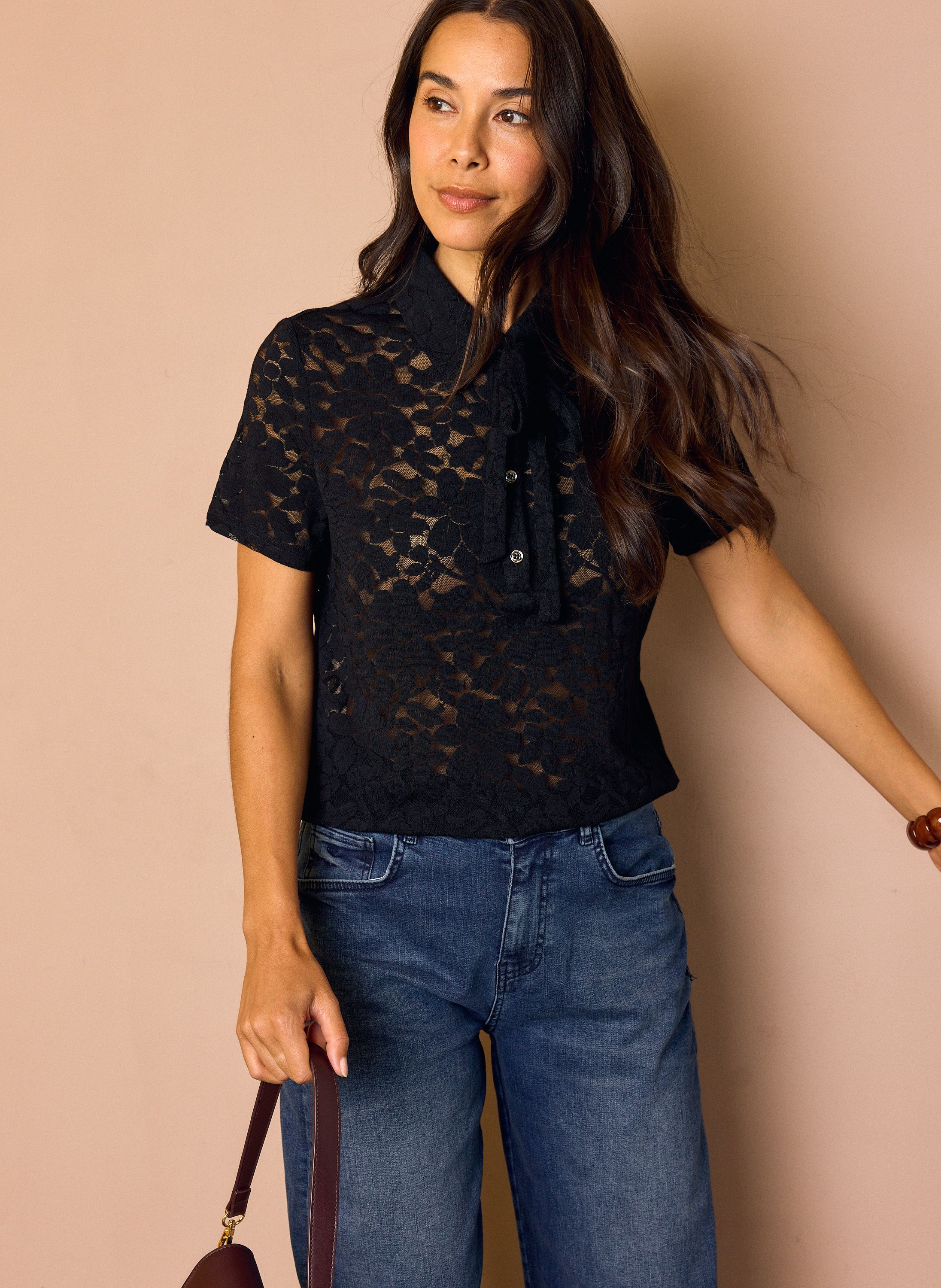Norah Zwart kanten shirt black 219366-001