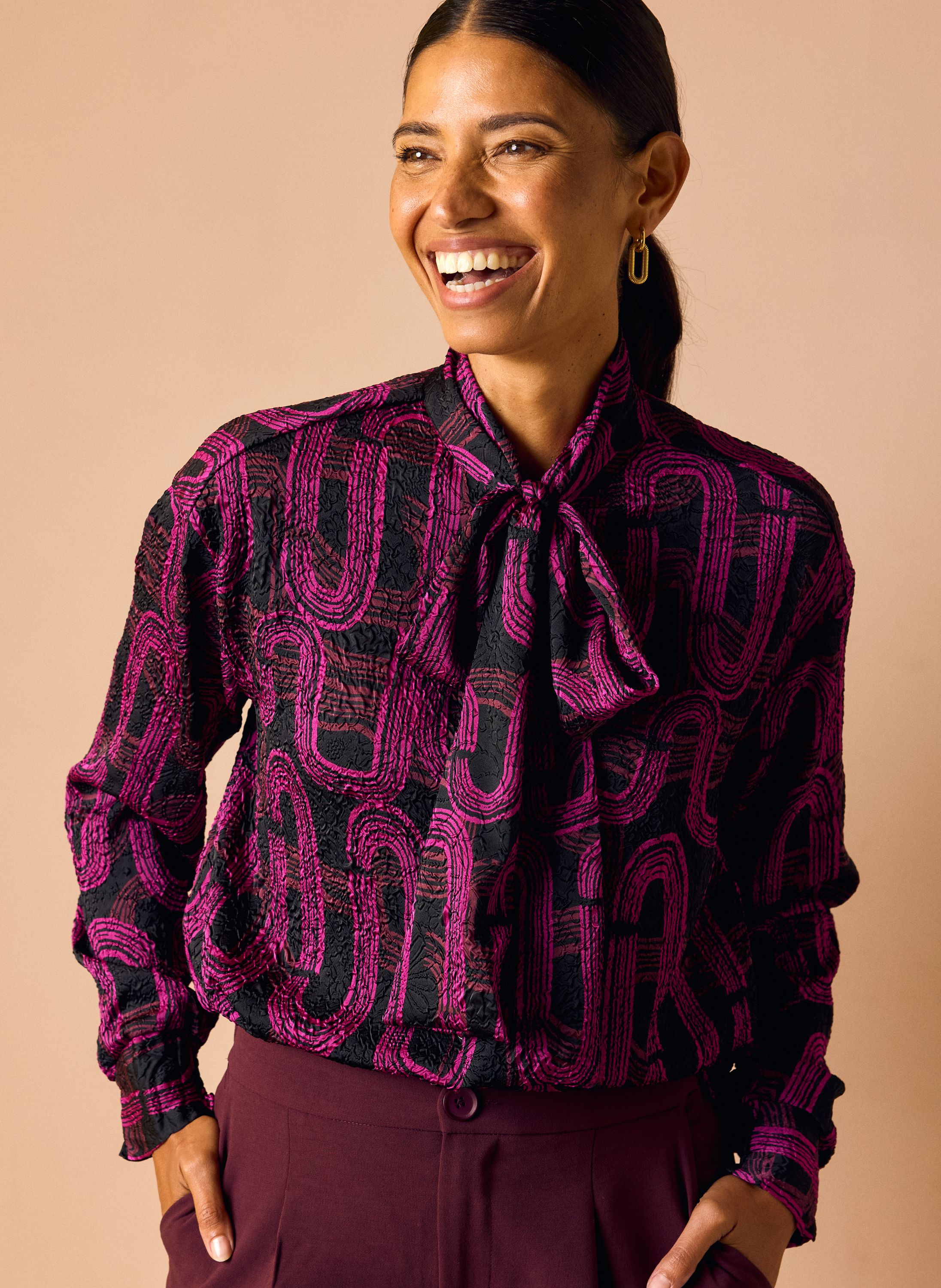 Norah Zwart/roze blouse met grafische print black/pink 219372-039