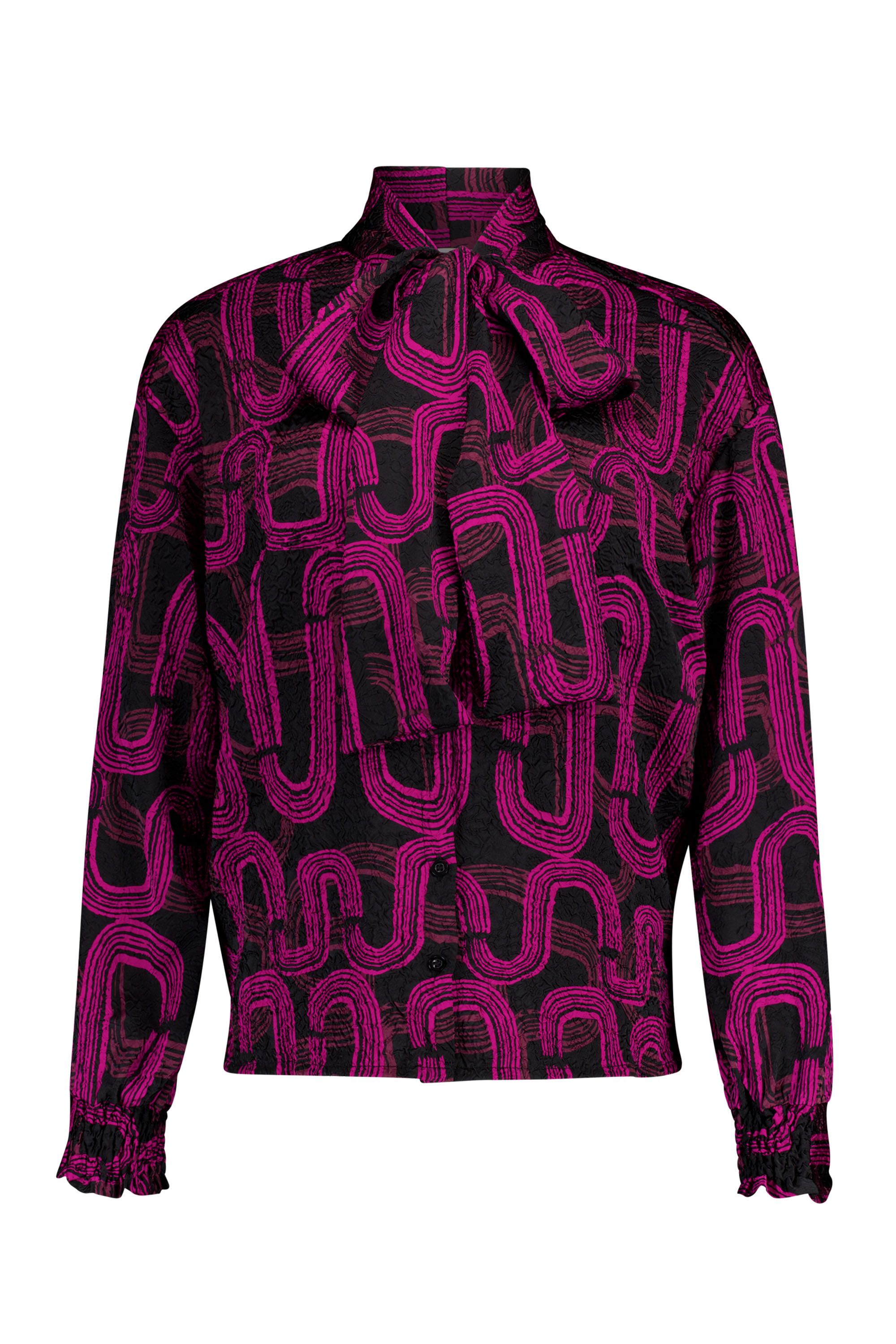 Norah Zwart/roze blouse met grafische print black/pink 219372-039