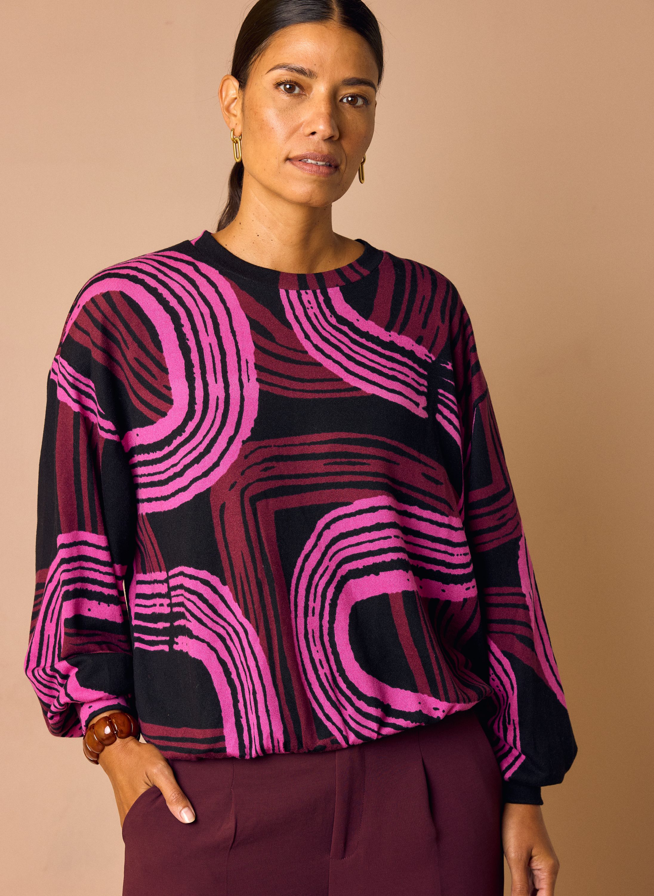 Norah Zwart/roze shirt met grafische print pink/black 219373-930