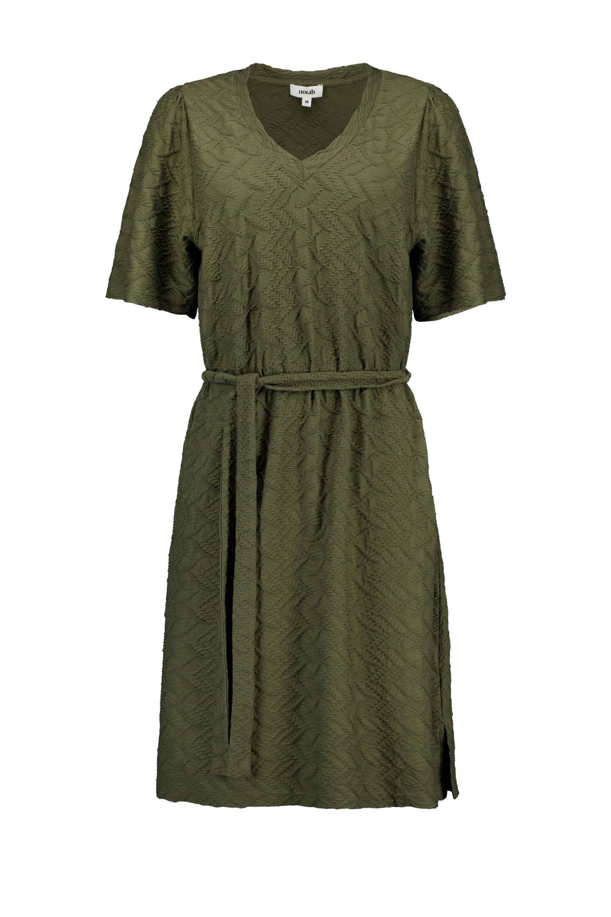 Norah Donkergroene midi jurk met structuur dark olive 219376-598