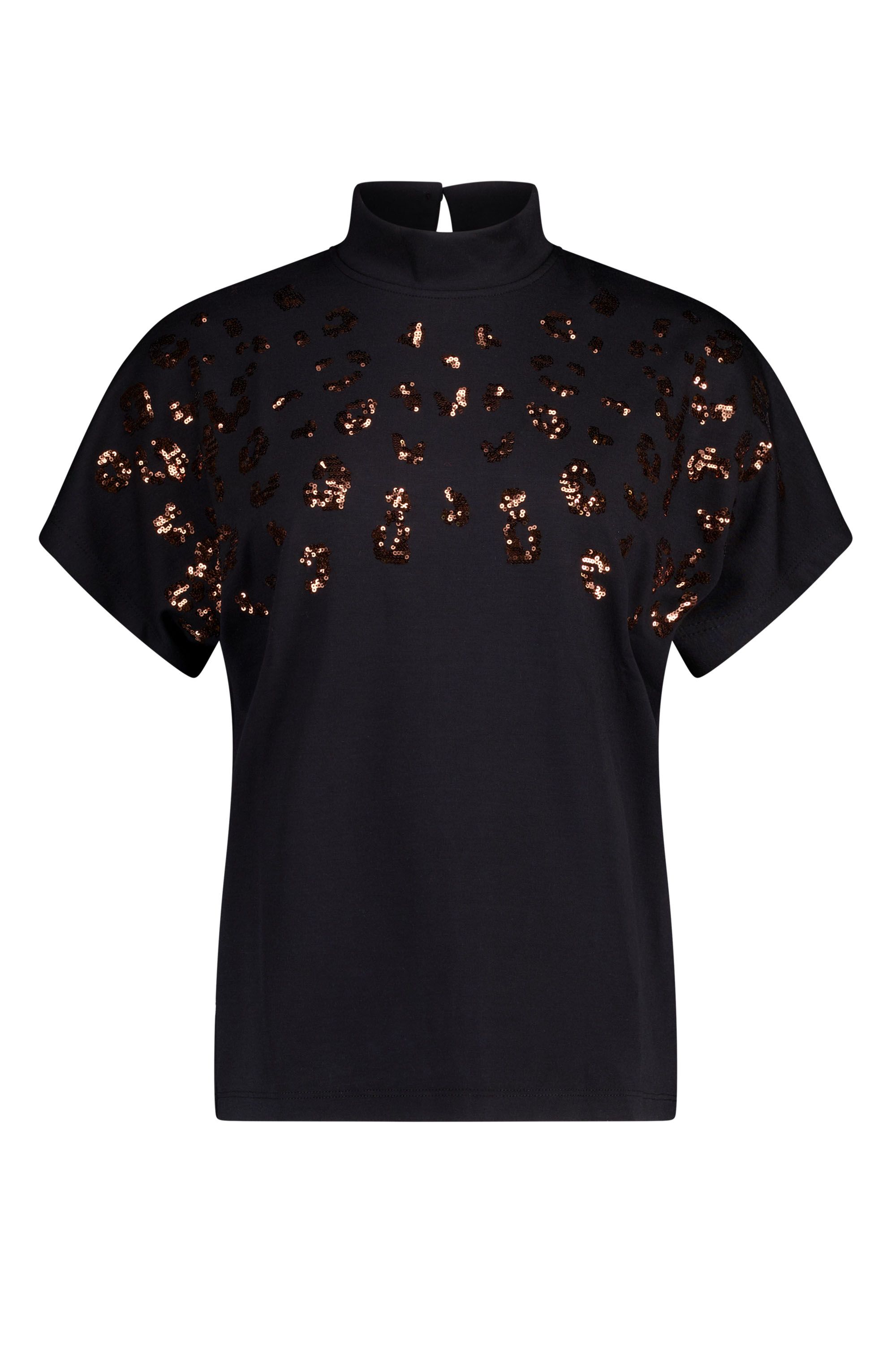 Norah Zwarte shirt met pailletten black/brown 219377-032