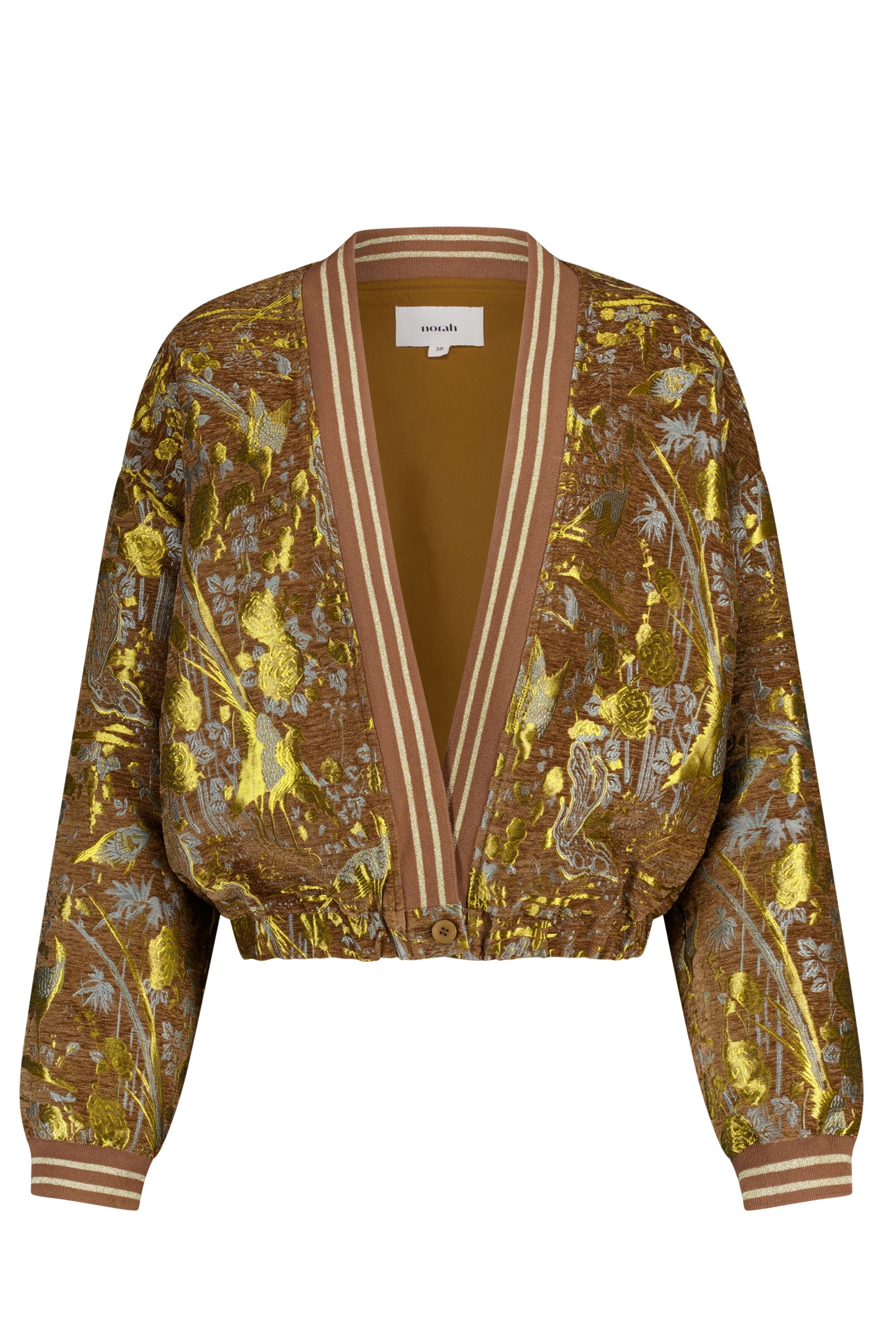 Norah Bruin jasje met botanische print light brown multicolor 219381-210