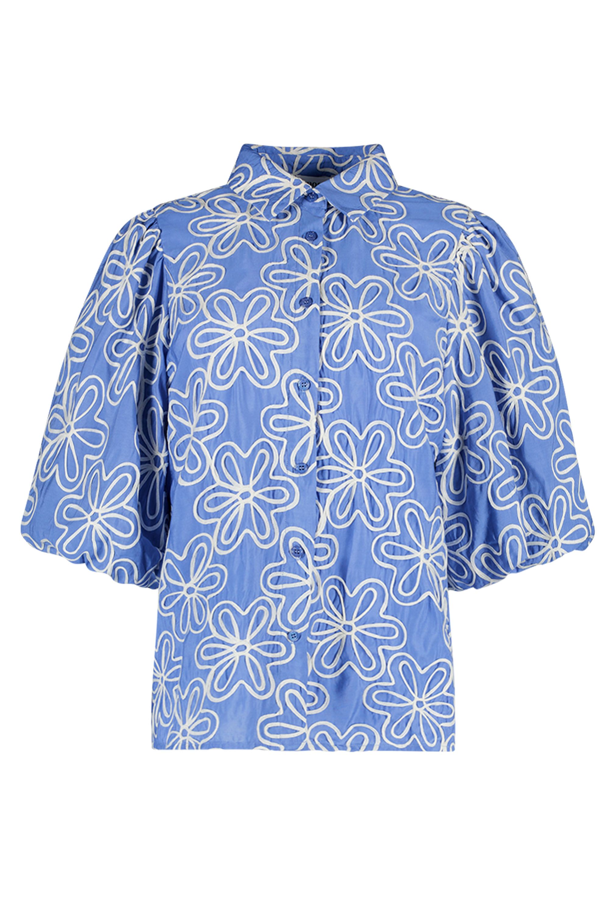 Norah Blauwe blouse met bloemen blue/ecru 219399-441