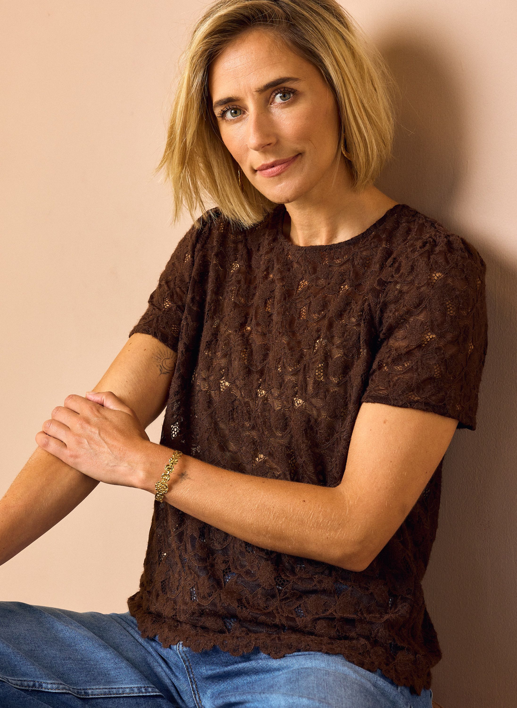 Norah Bruin kanten shirt brown 219462-200