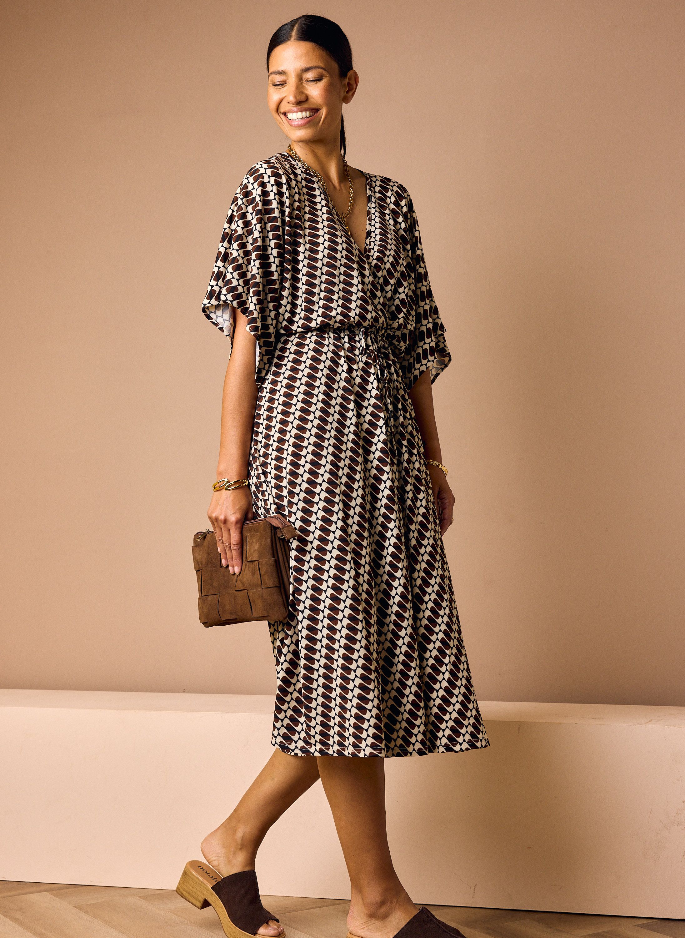 Norah Bruine maxi jurk met grafische print dark brown multicolor 219480-298