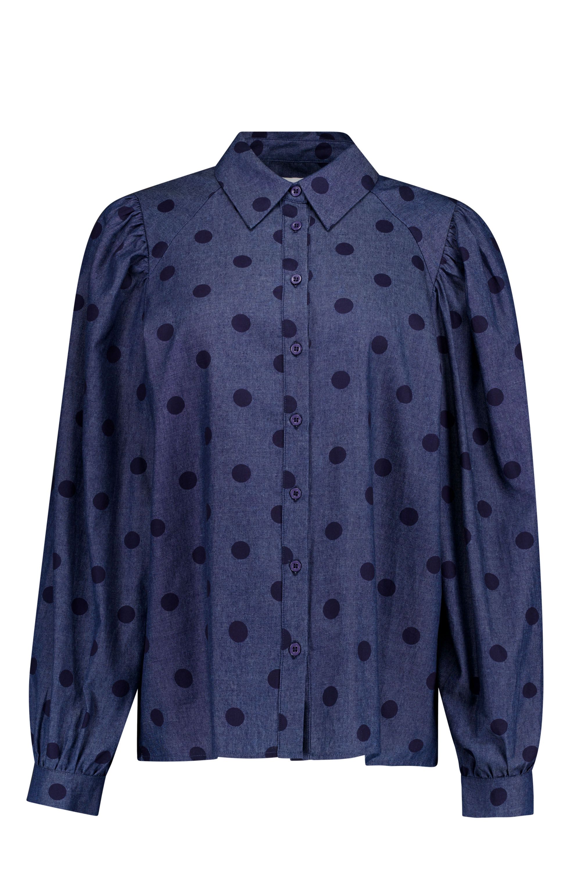 Norah Blauwe denim blouse met polkadots denim blue 219482-472